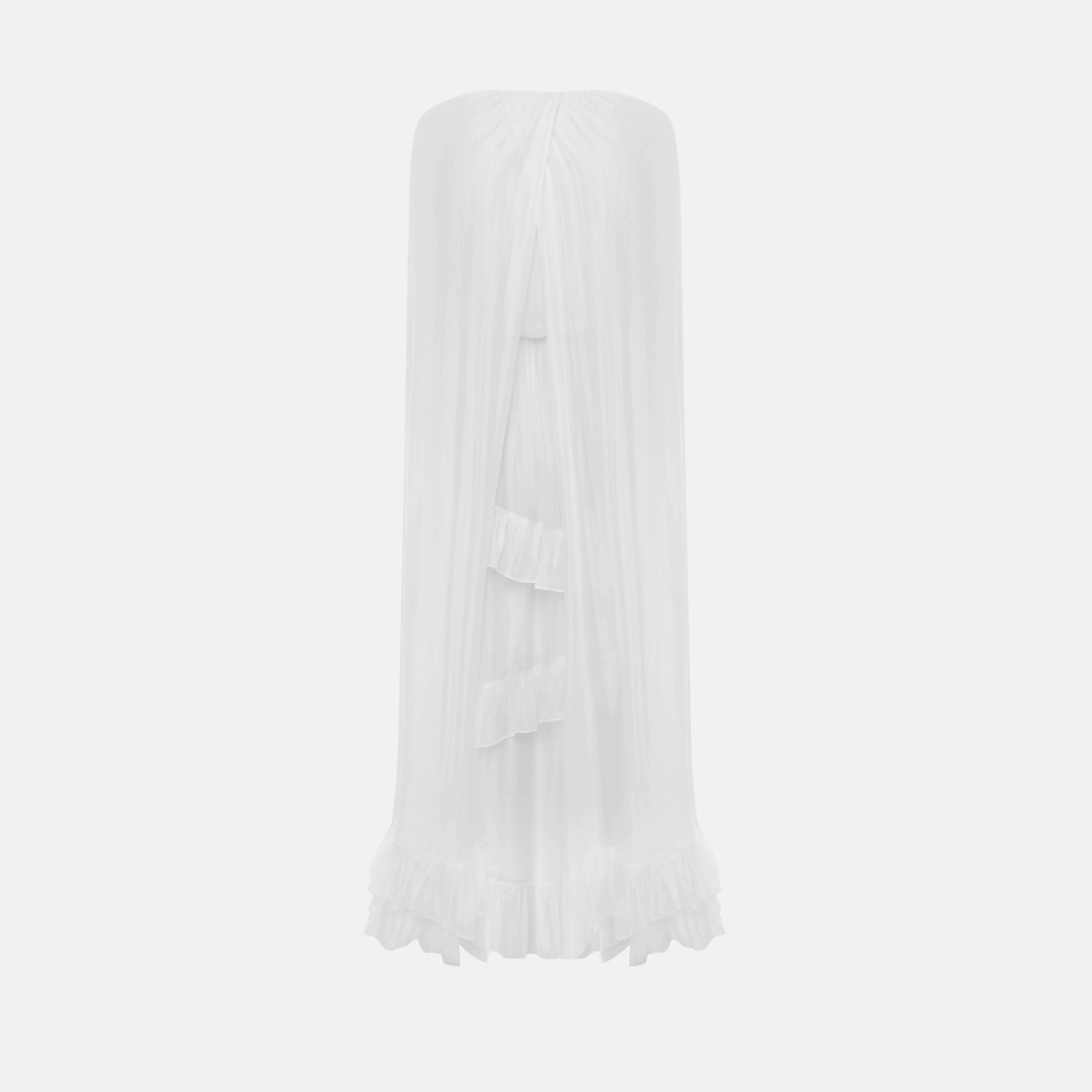 Lichi White Chiffon Keyhole Neck Cape sleeves Tiered Women's Maxi Dress-women-clothing-dresses-image-6