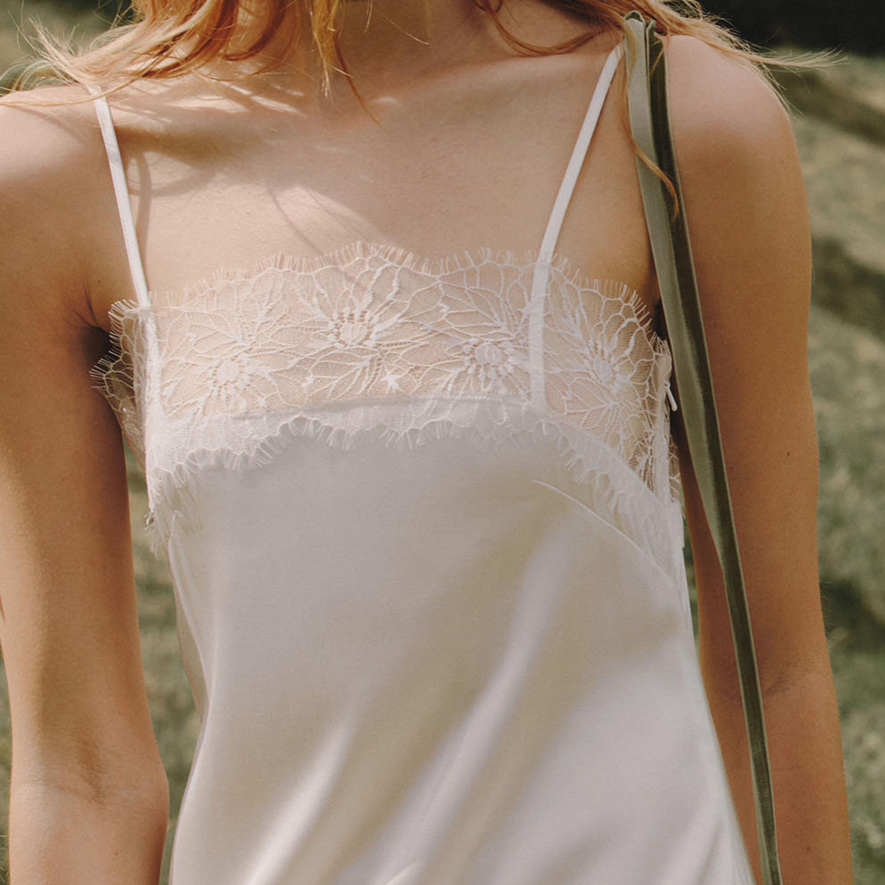 Lichi White Lace Trim Satin Spaghetti Straps Slip Women's Midi Dress-women-clothing-dresses-image-4
