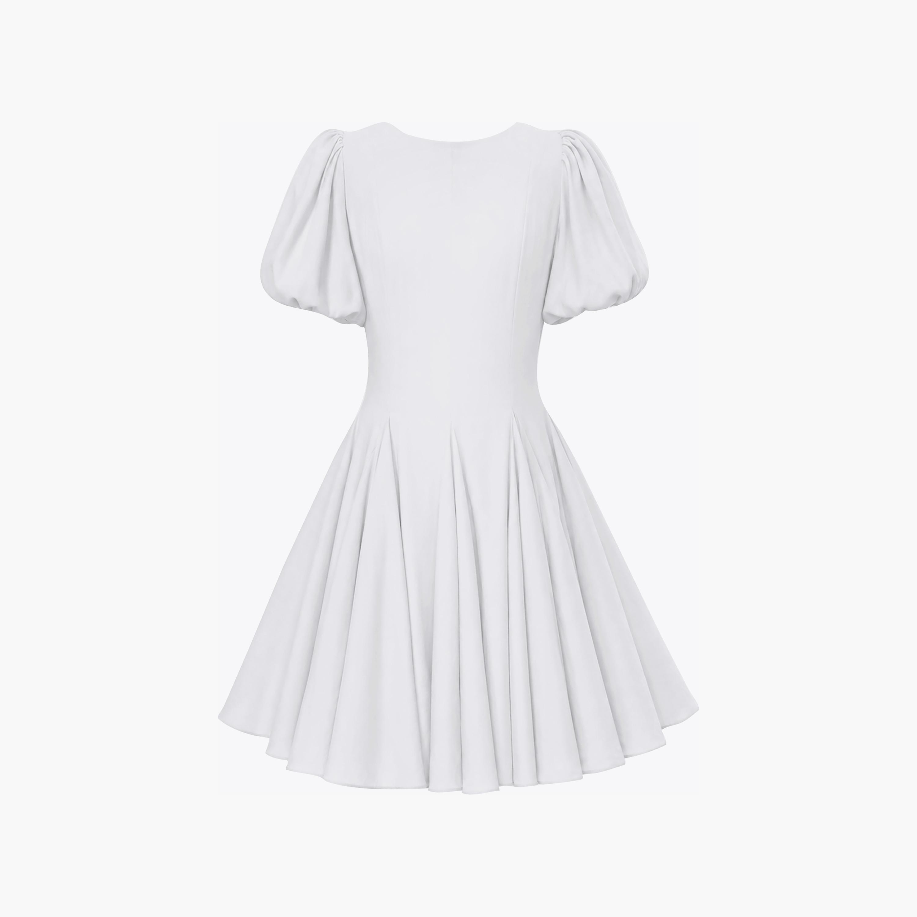 Lichi White Panelled Puff Sleeves Fit & Flared Women's Mini Dress-women-clothing-dresses-image-5