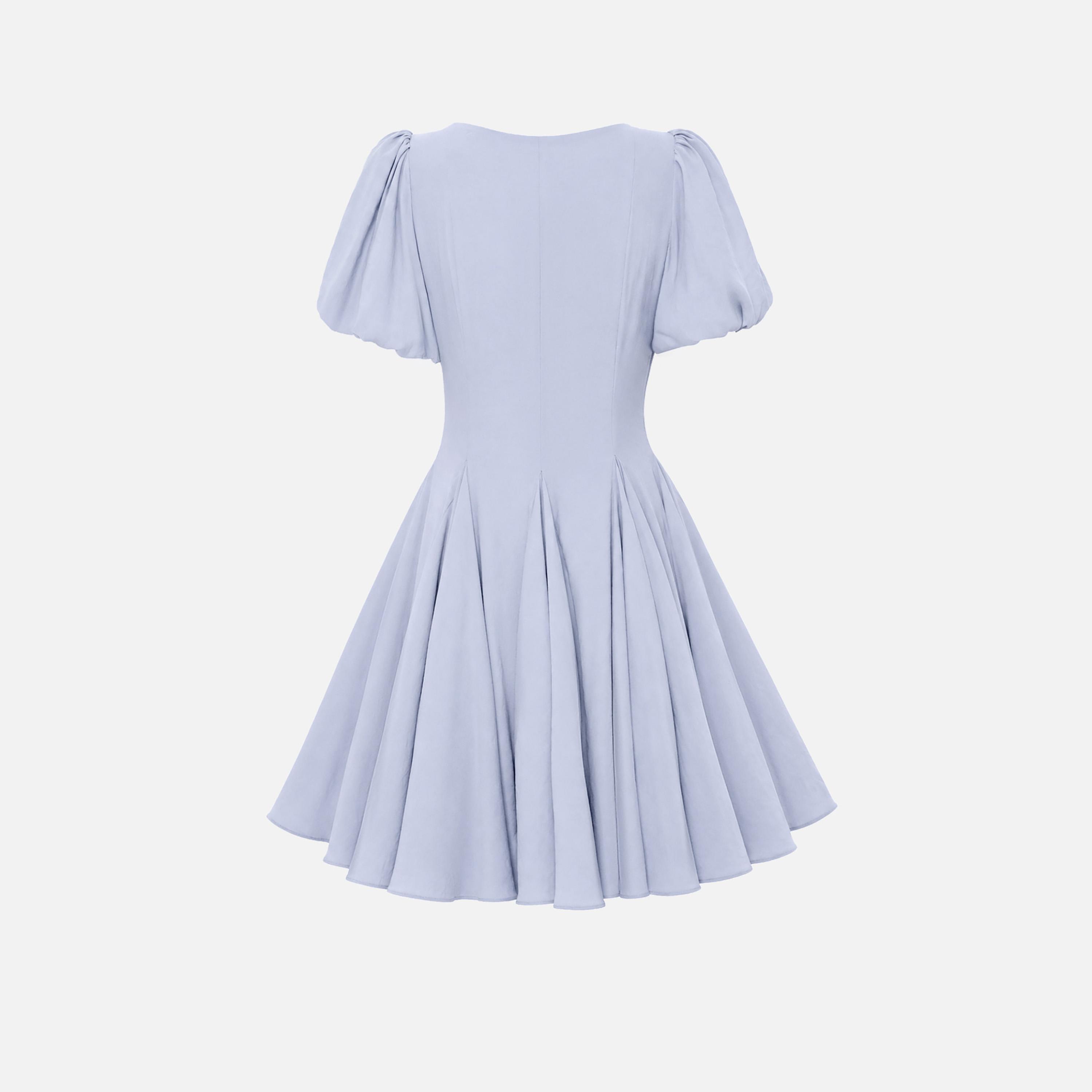 Lichi Blue Puff Sleeves Godet Panelled Women's Mini Dress-women-clothing-dresses-image-6