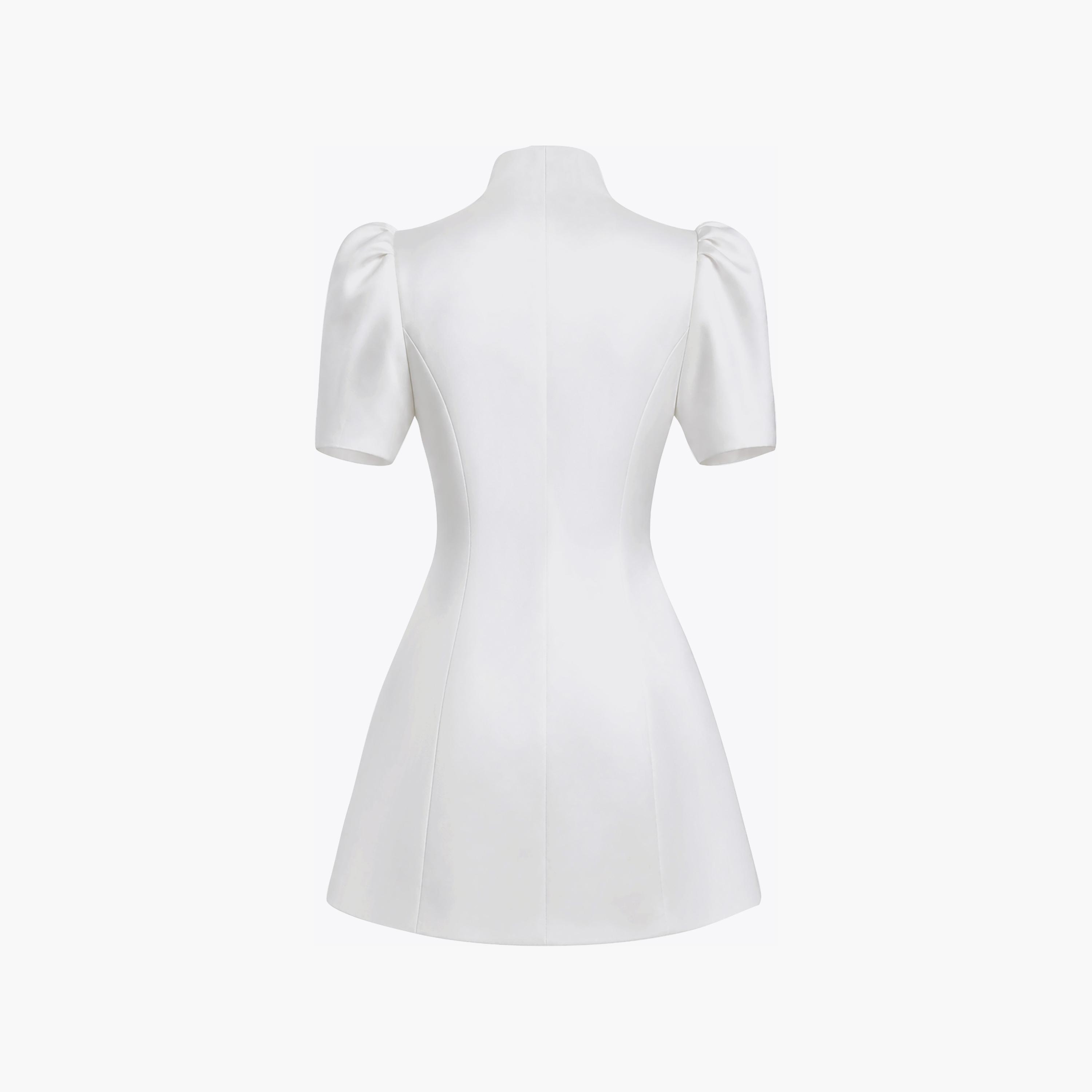 Lichi White Stand Collar Puff Sleeves Sheath Women's Mini Evening Dress-women-clothing-dresses-image-6