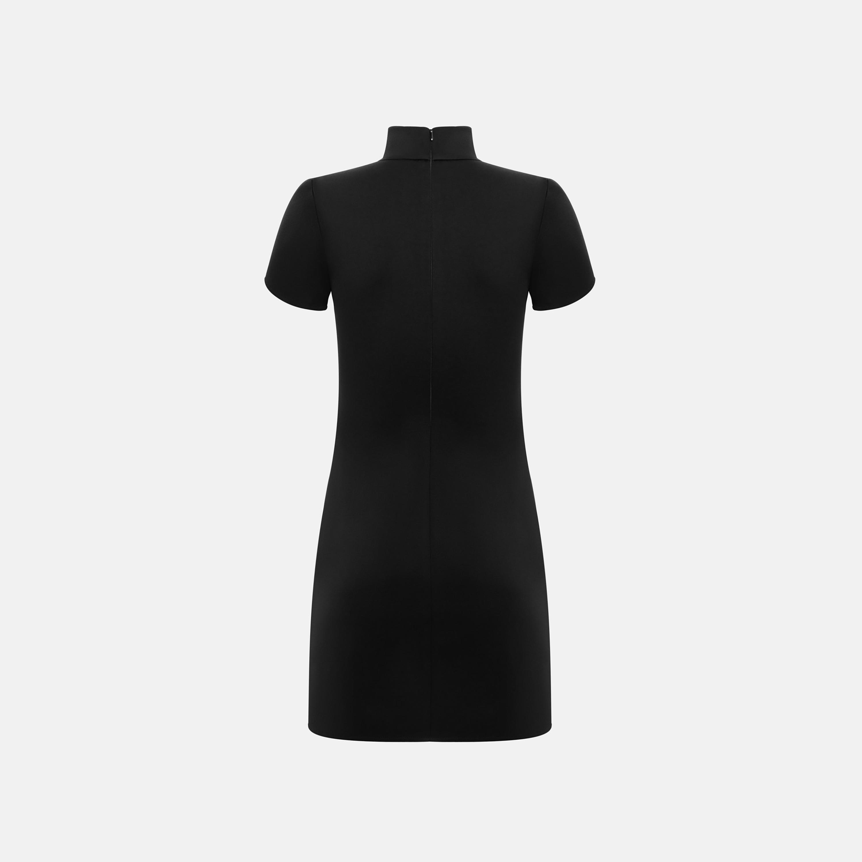 Lichi Black Stand-Up Collar Tulip Sleeves Sheath Women's Mini Dress-women-clothing-dresses-image-5