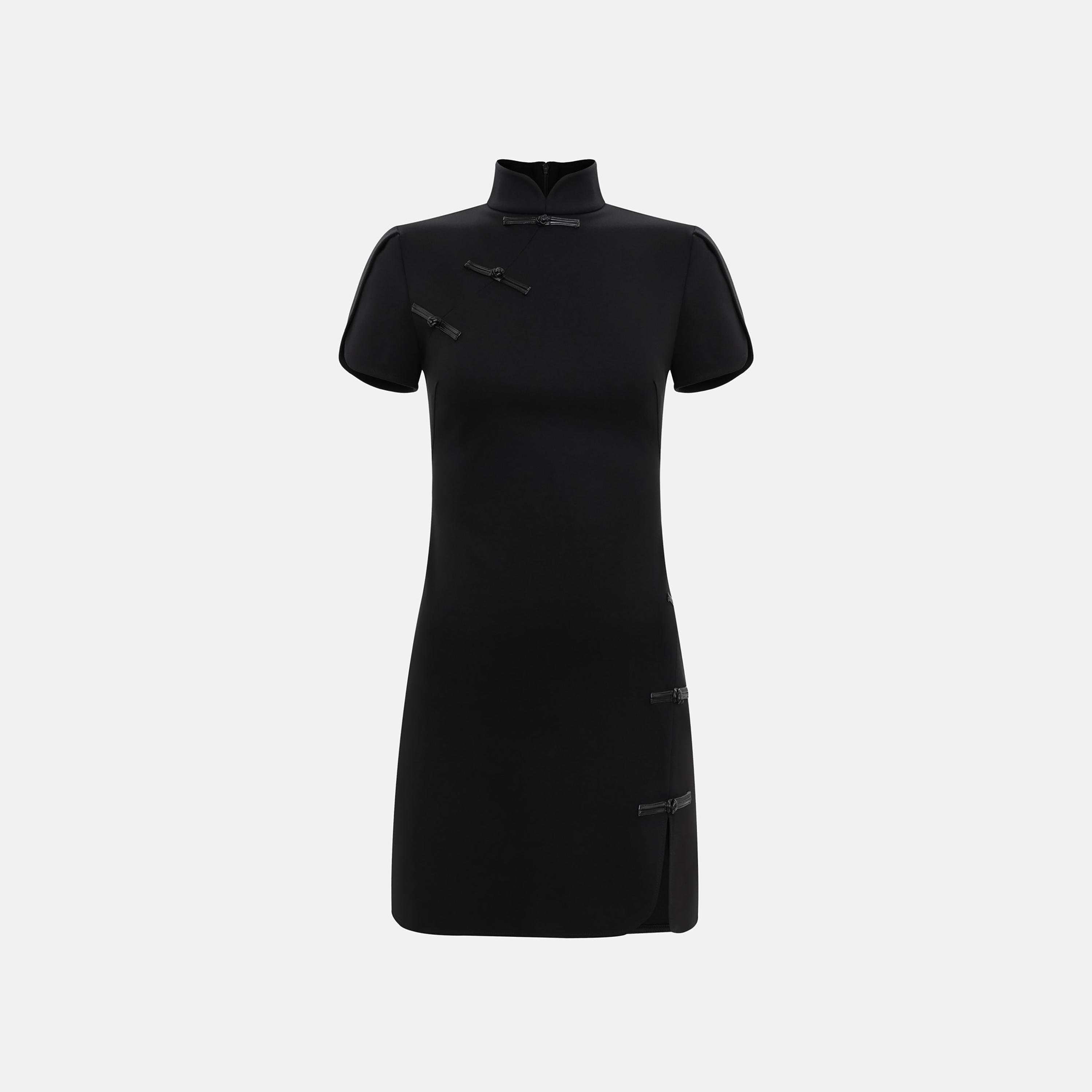 Lichi Black Stand-Up Collar Tulip Sleeves Sheath Women's Mini Dress-women-clothing-dresses-image-6
