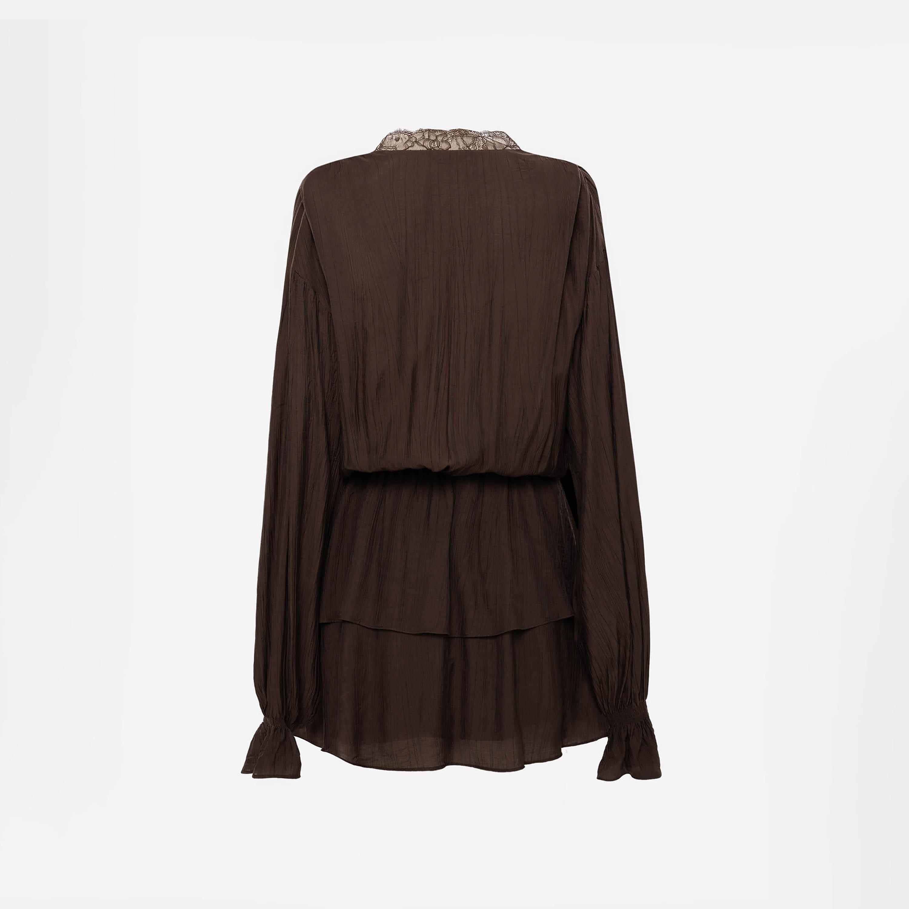 Lichi Textured Surplice Neck Bishop Sleeves Fit & Flared Women's Mini Dress-women-clothing-dresses-image-6
