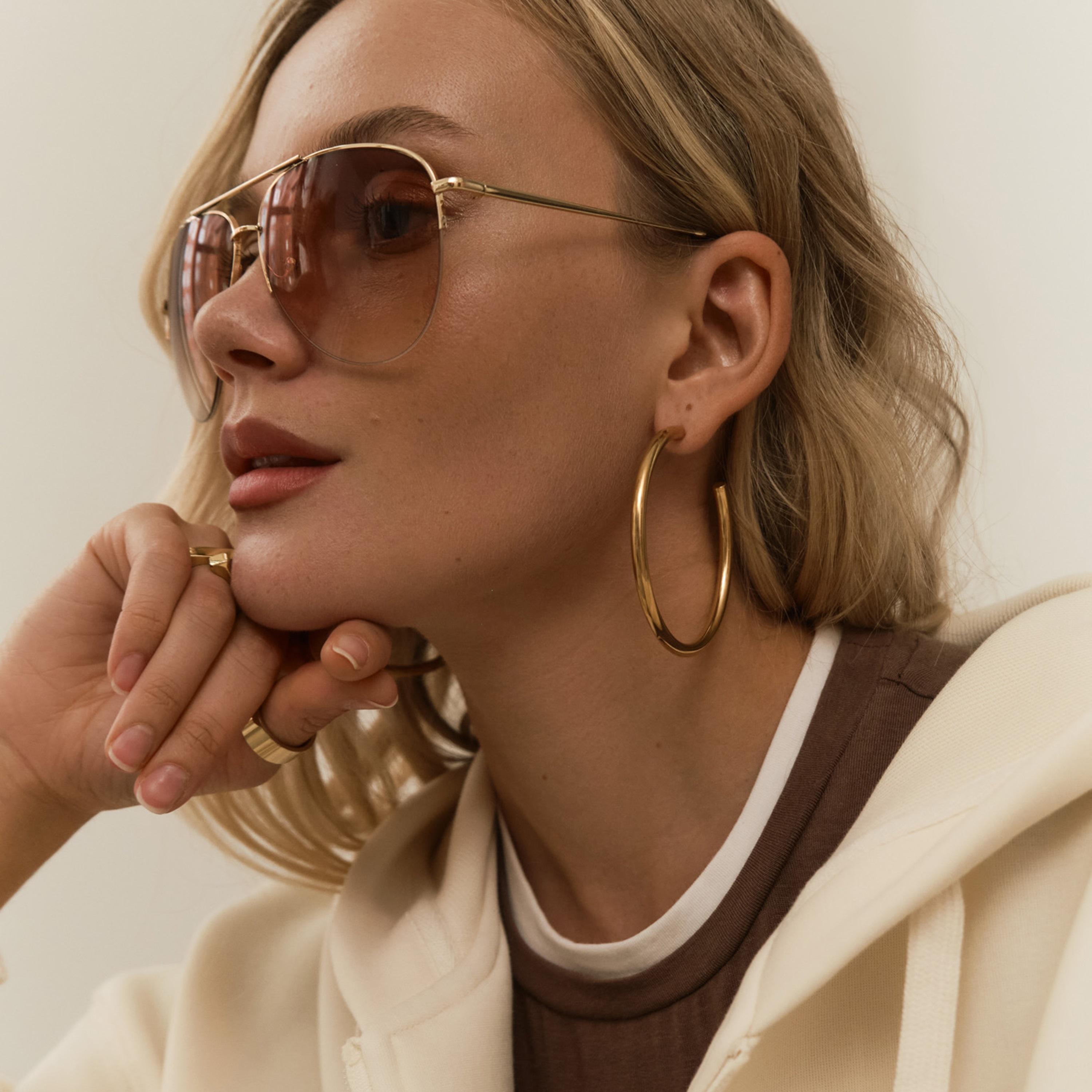 أقراط ليتشي ذهبية حلقية للنساء من الستانلس ستيل | ear0519-women-watchesandjewellery-jewellery-earrings-image-1