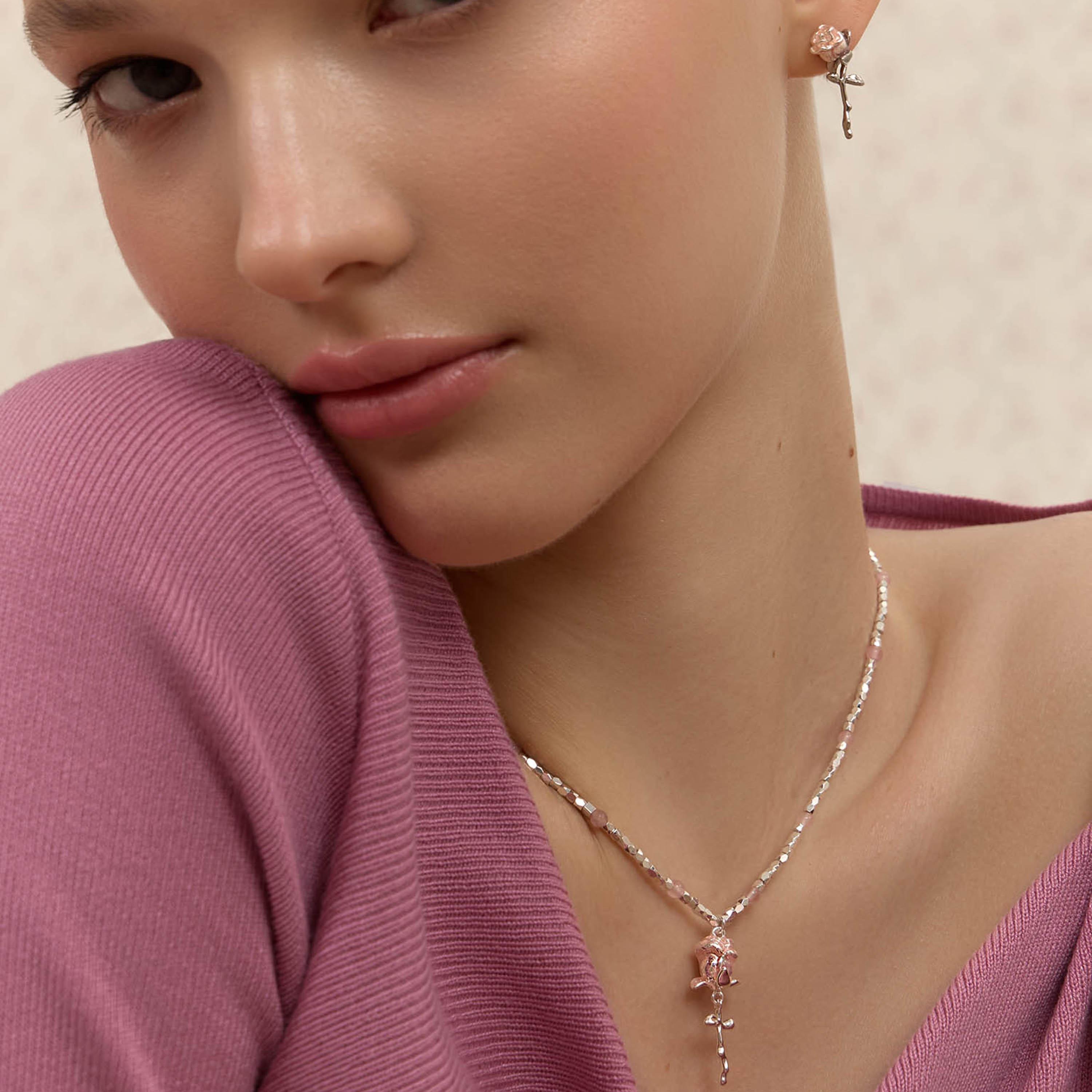 أقراط ليتشي فضية صغيرة للنساء من سبيكة النحاس | ear0612-women-watchesandjewellery-jewellery-earrings-image-4