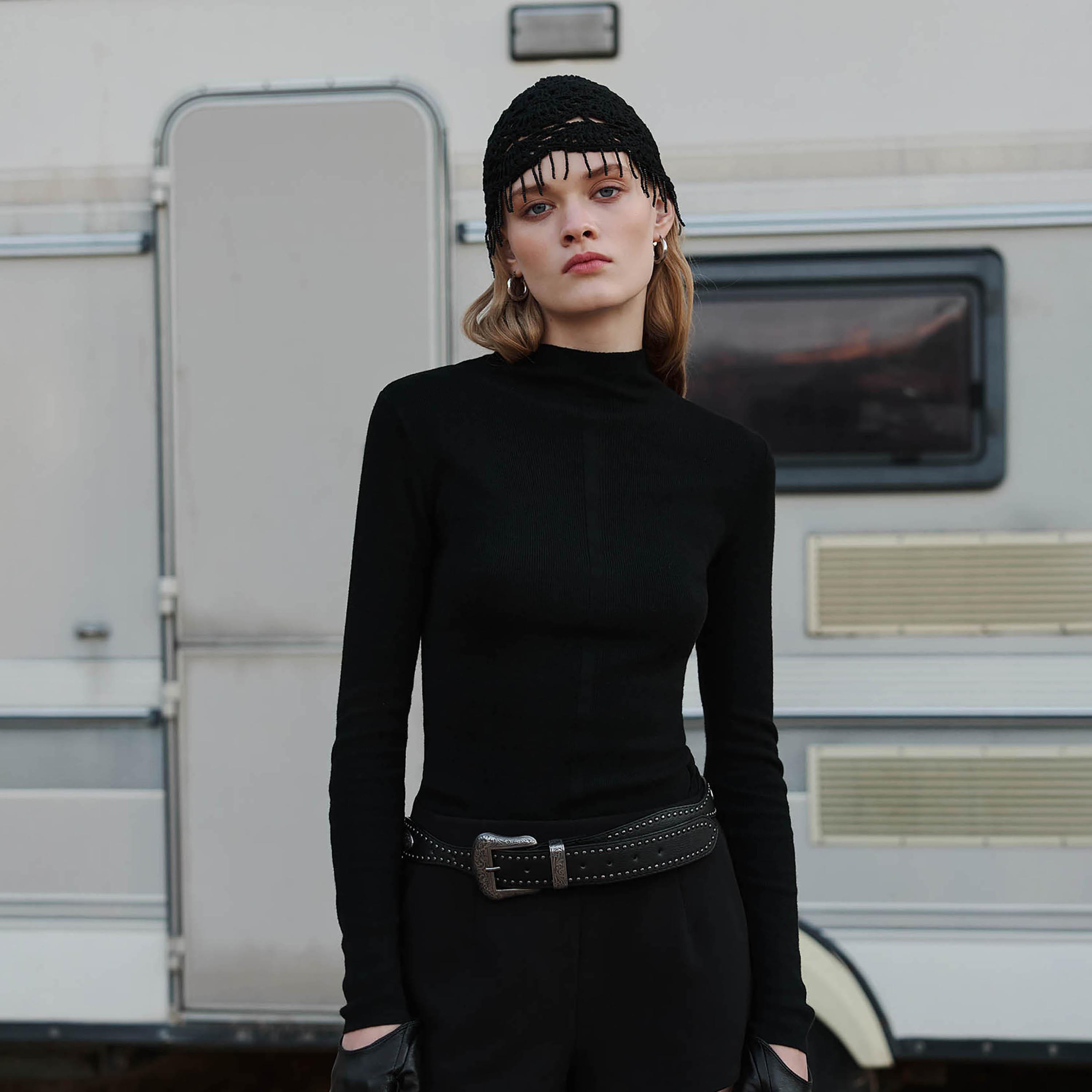 Lichi Black Mock Neck Women's Sweater-women-winterwear-cardigansandjumpers-jumpers-image-1