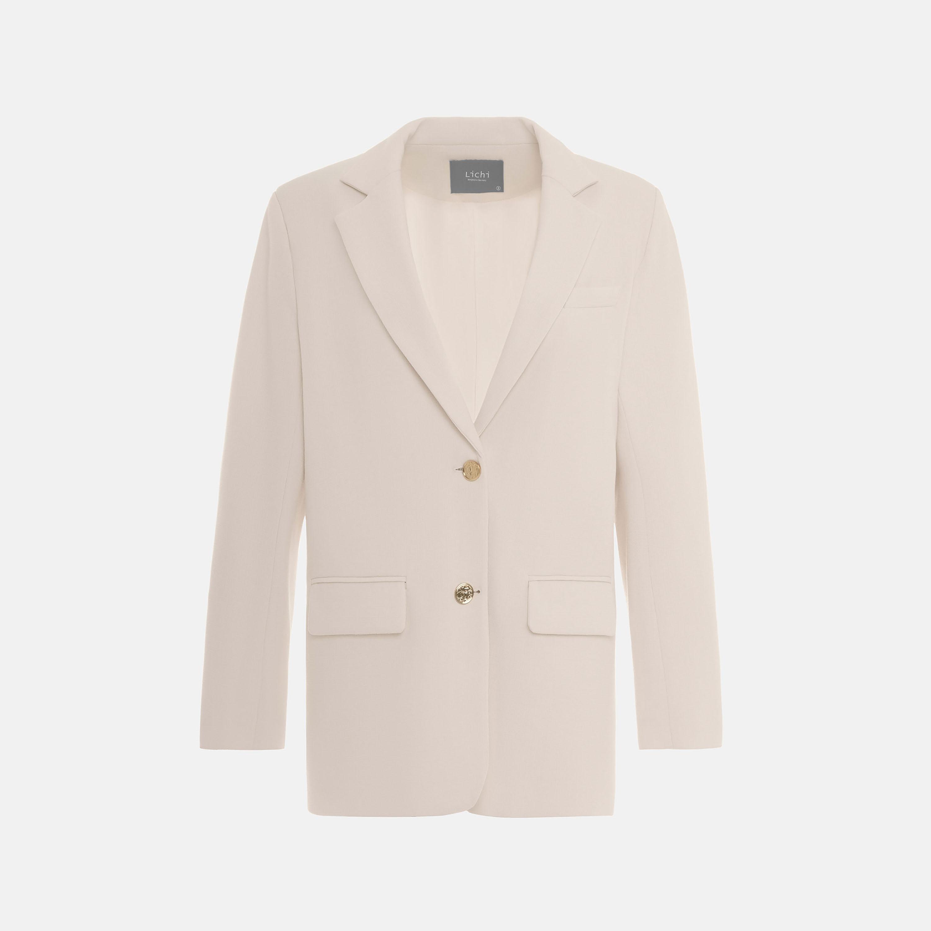بلازر حريمي بياقة مطوية باللون الكريمه من ليتشي-women-clothing-coatsandjackets-blazers-image-5
