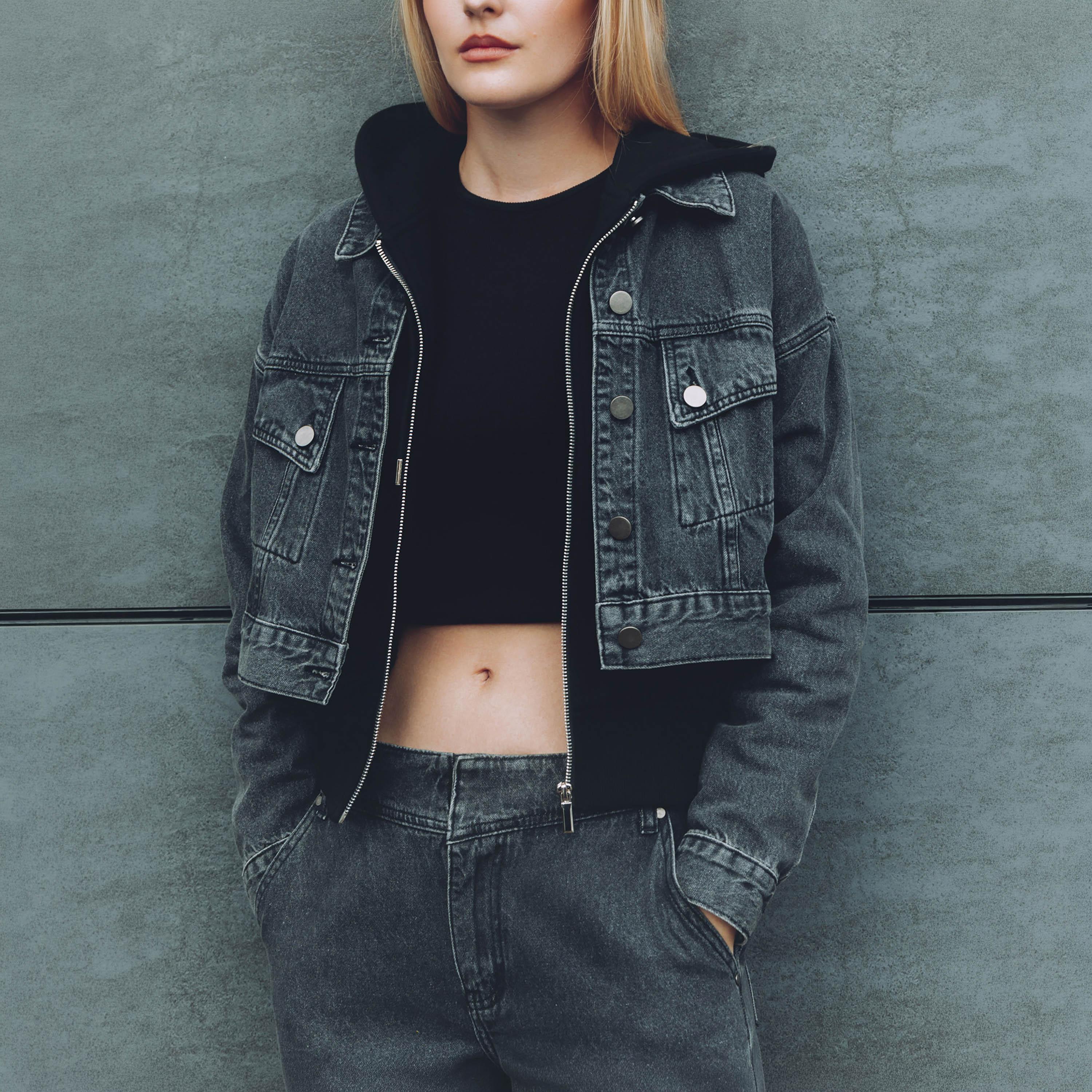 جاكيت جينز حريمي رمادي بياقة من ليتشي-women-winterwear-coatsandjackets-jackets-image-1