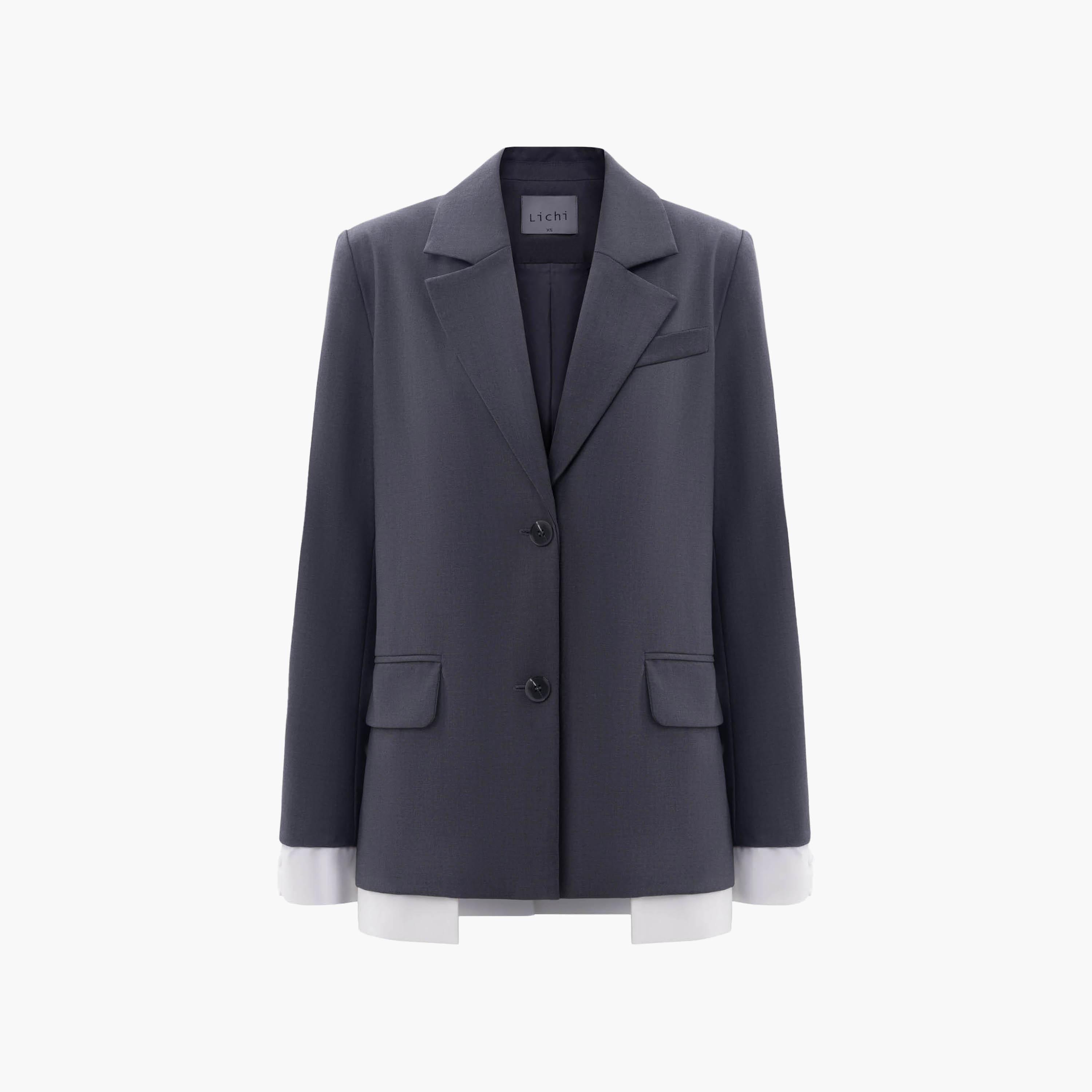 بلازر نسائي بياقة لابل باللون الرمادي من ليتشي-women-clothing-coatsandjackets-blazers-image-5