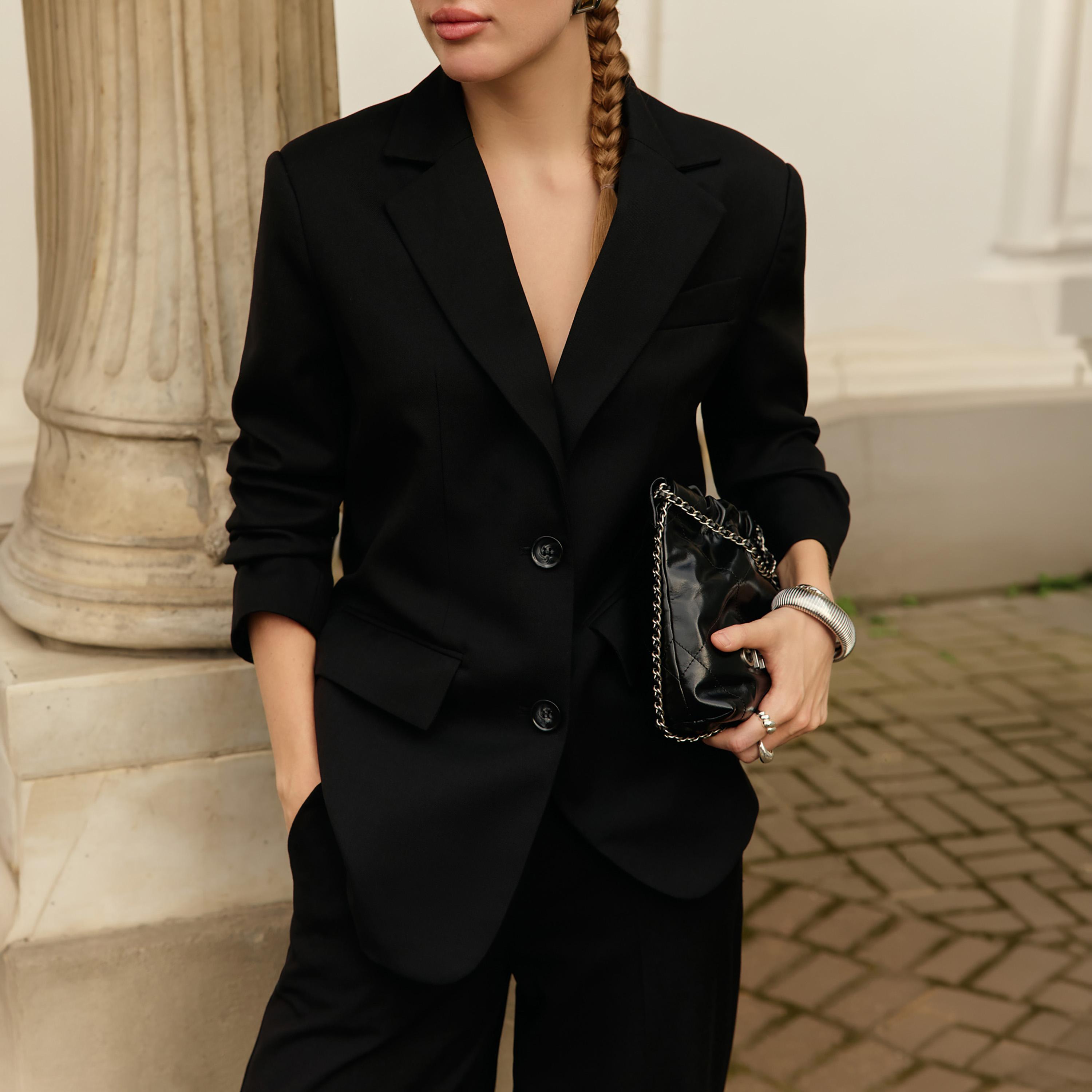 بليزر بصف أزرار واحد وبياقة لايبيل للنساء من ليتشي-women-clothing-coatsandjackets-blazers-image-1