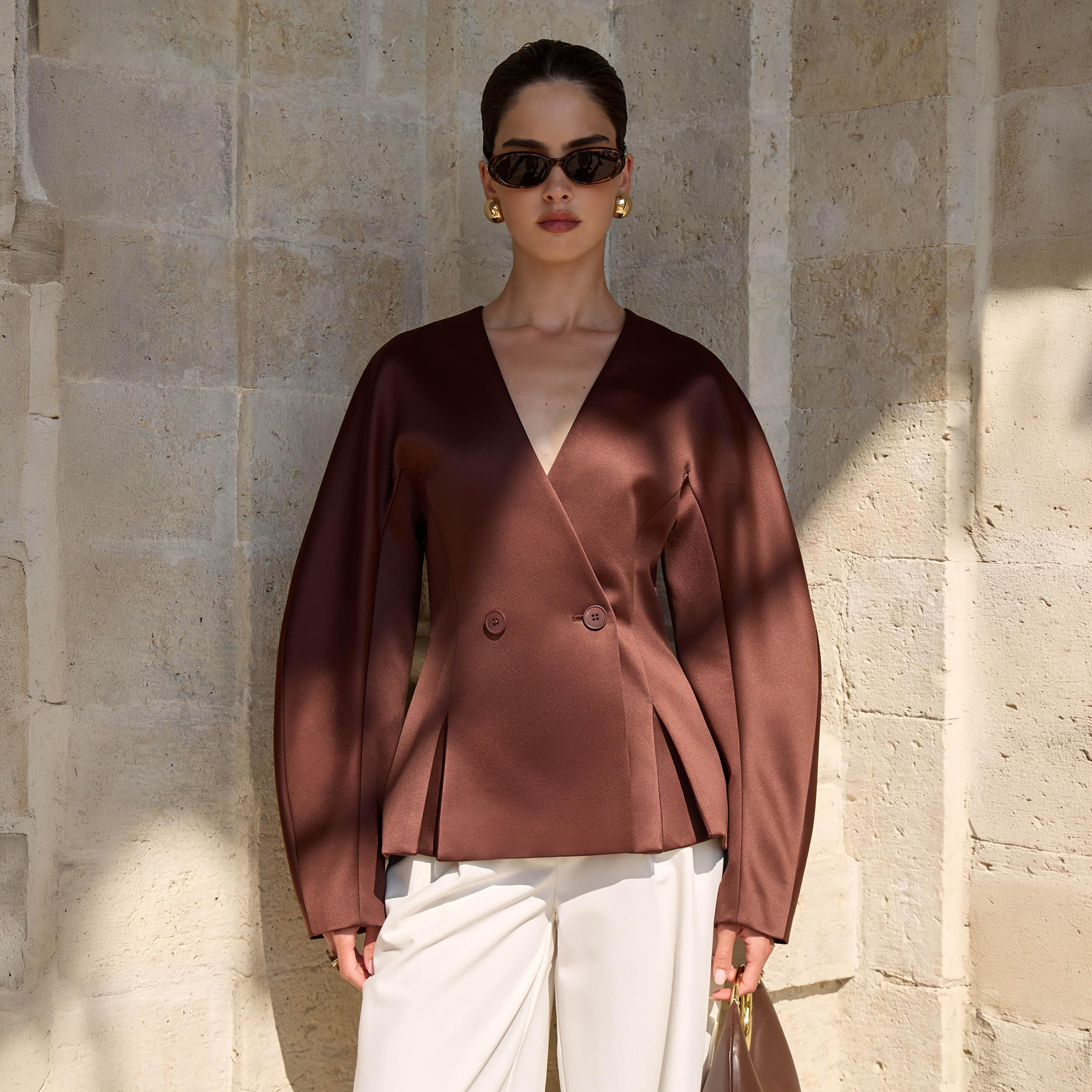 بلازر نسائي بأكمام فضفاضة وضخمة من ليتشي-women-clothing-coatsandjackets-blazers-image-1