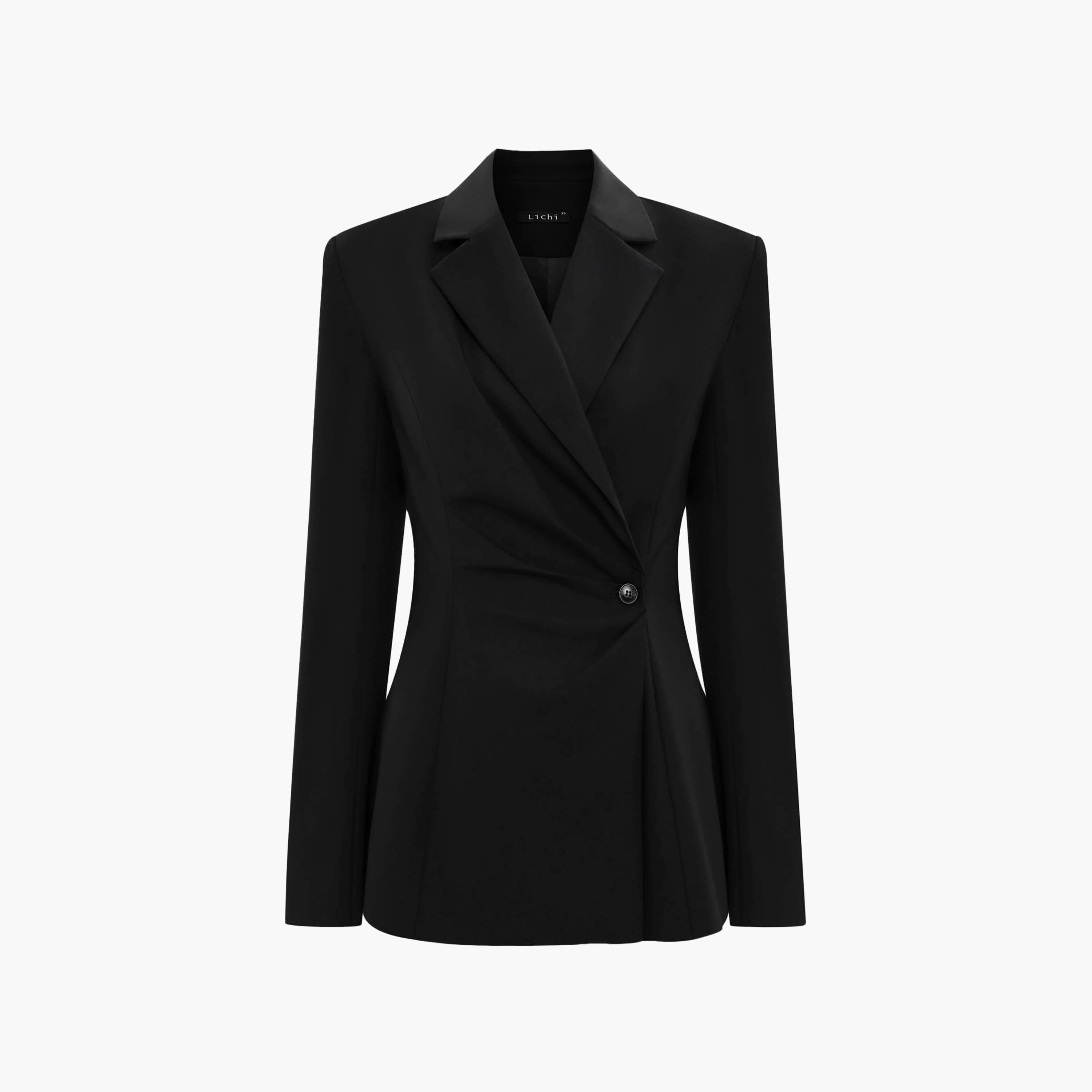 بلازر نسائي بياقة لابل باللون الأسود من ليتشي-women-clothing-coatsandjackets-blazers-image-4