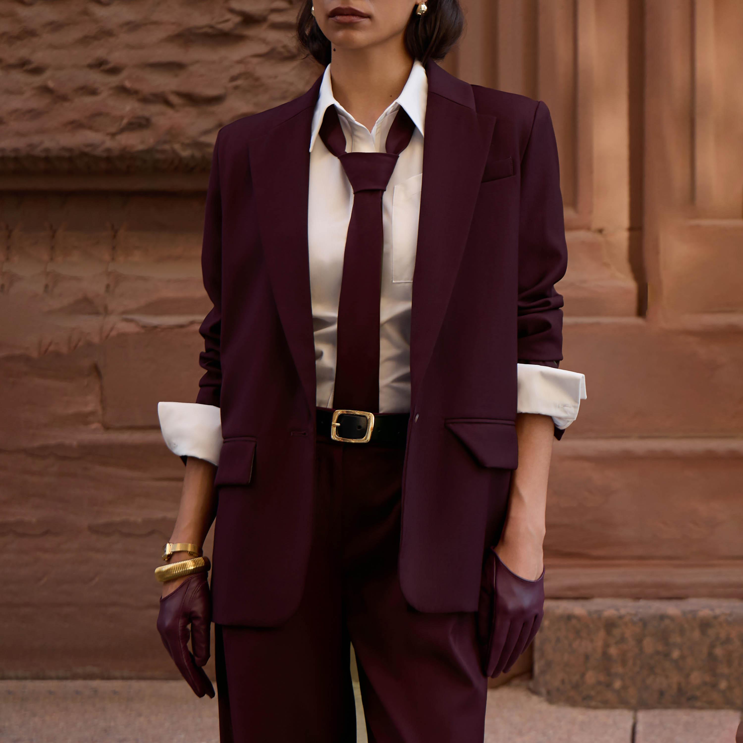 بلازر حريمي بياقة مطوية من ليتشي-women-clothing-coatsandjackets-blazers-image-1