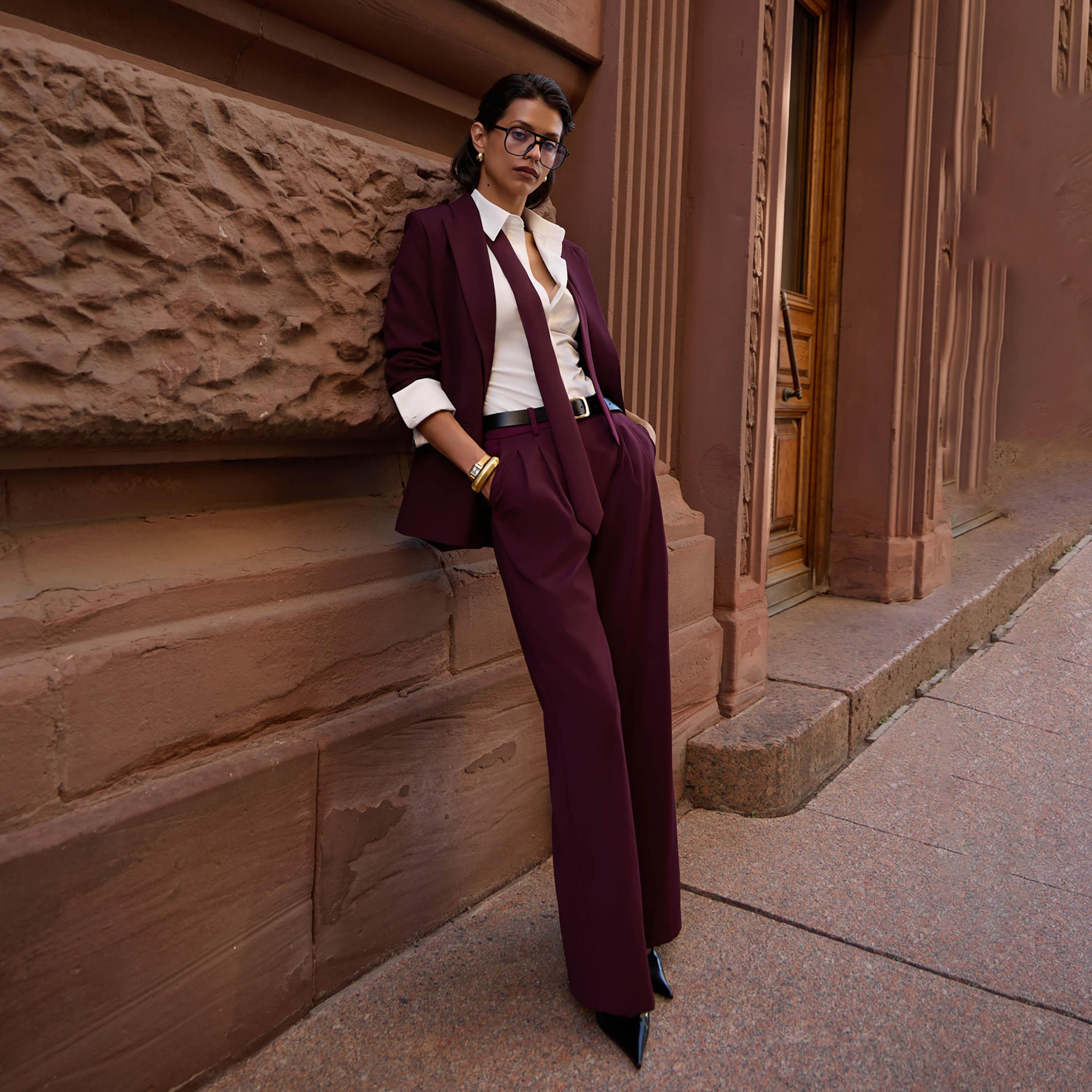 بلازر حريمي بياقة مطوية من ليتشي-women-clothing-coatsandjackets-blazers-image-2