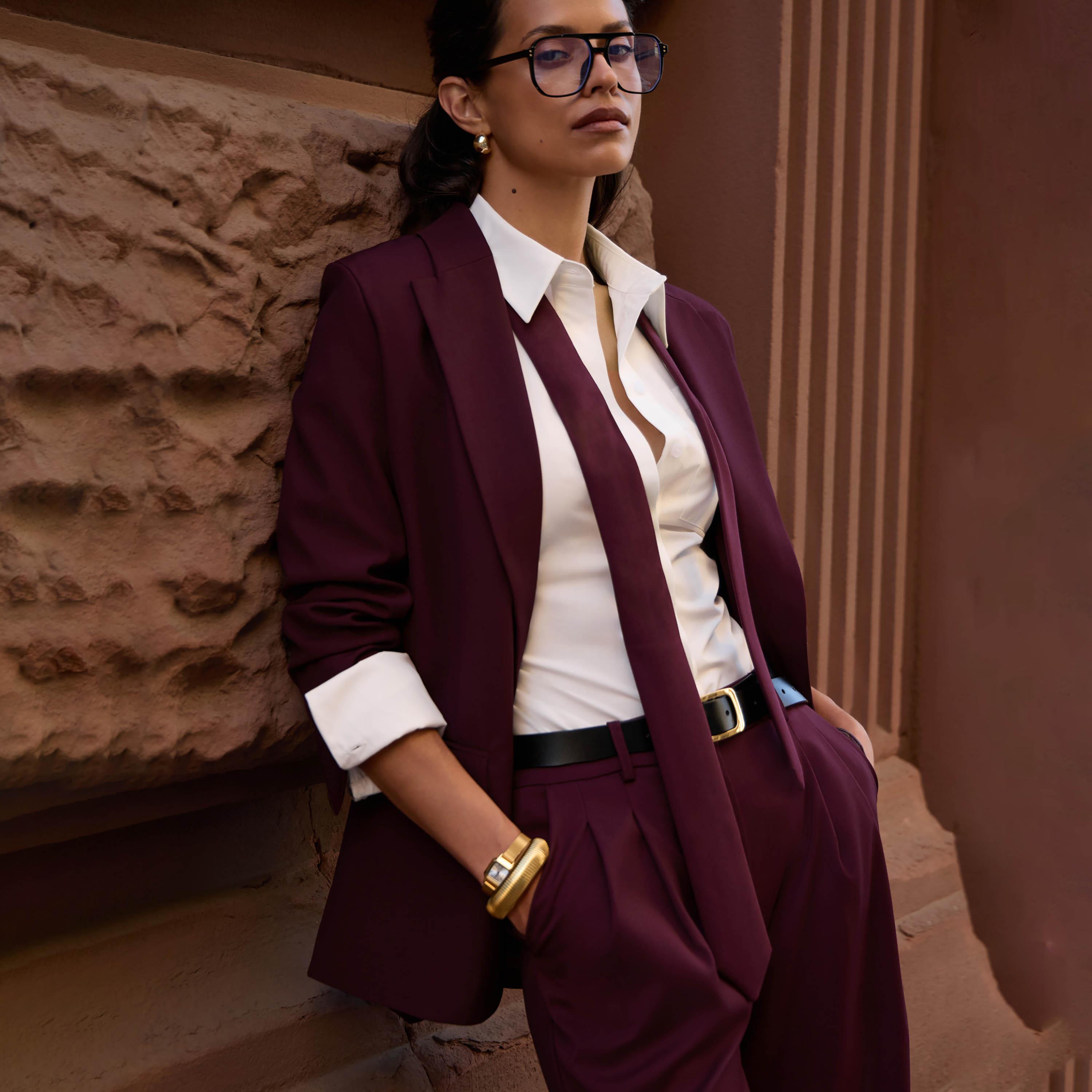 بلازر حريمي بياقة مطوية من ليتشي-women-clothing-coatsandjackets-blazers-image-3