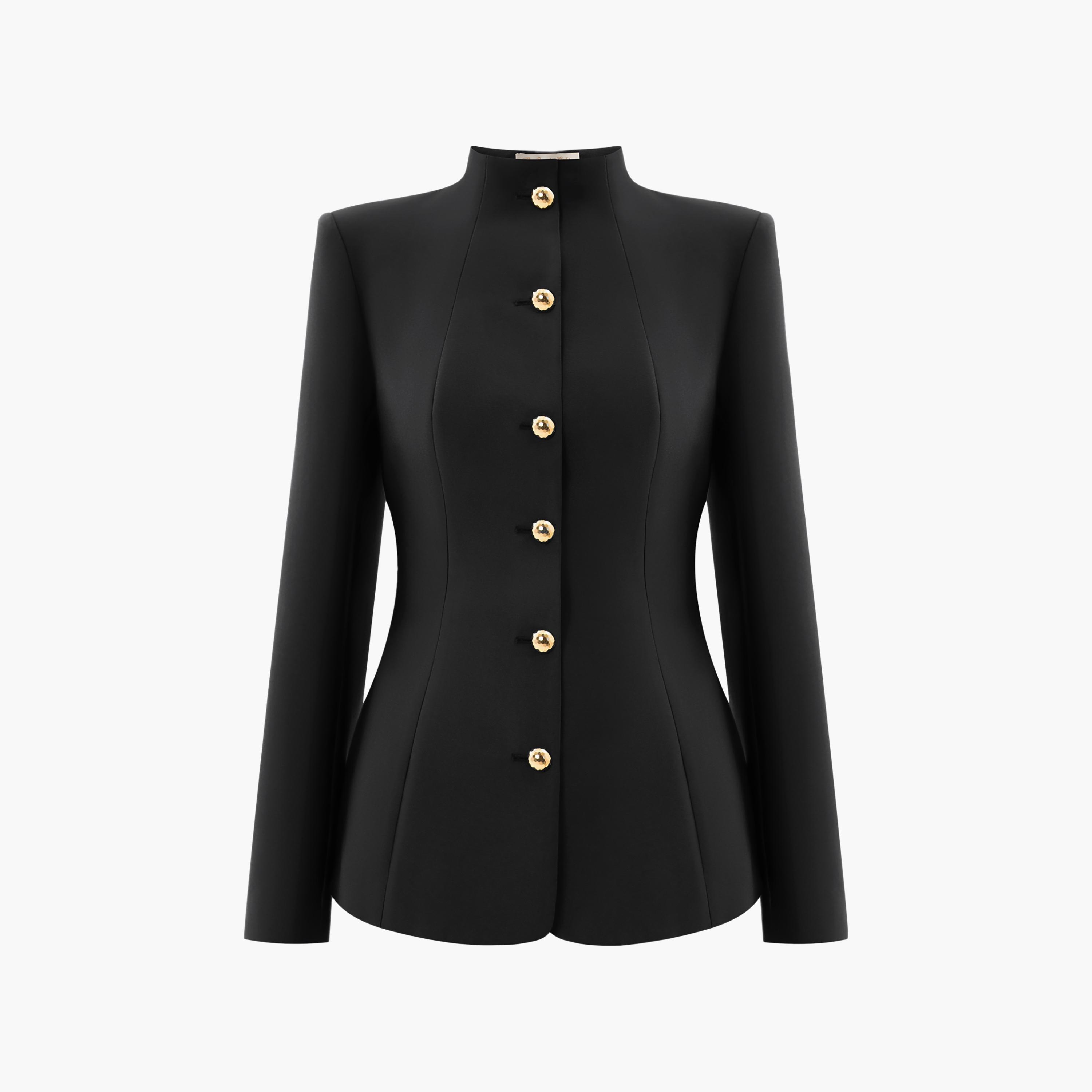 بلازر نسائي بياقة عالية باللون الأسود من ليتشي-women-clothing-coatsandjackets-blazers-image-4