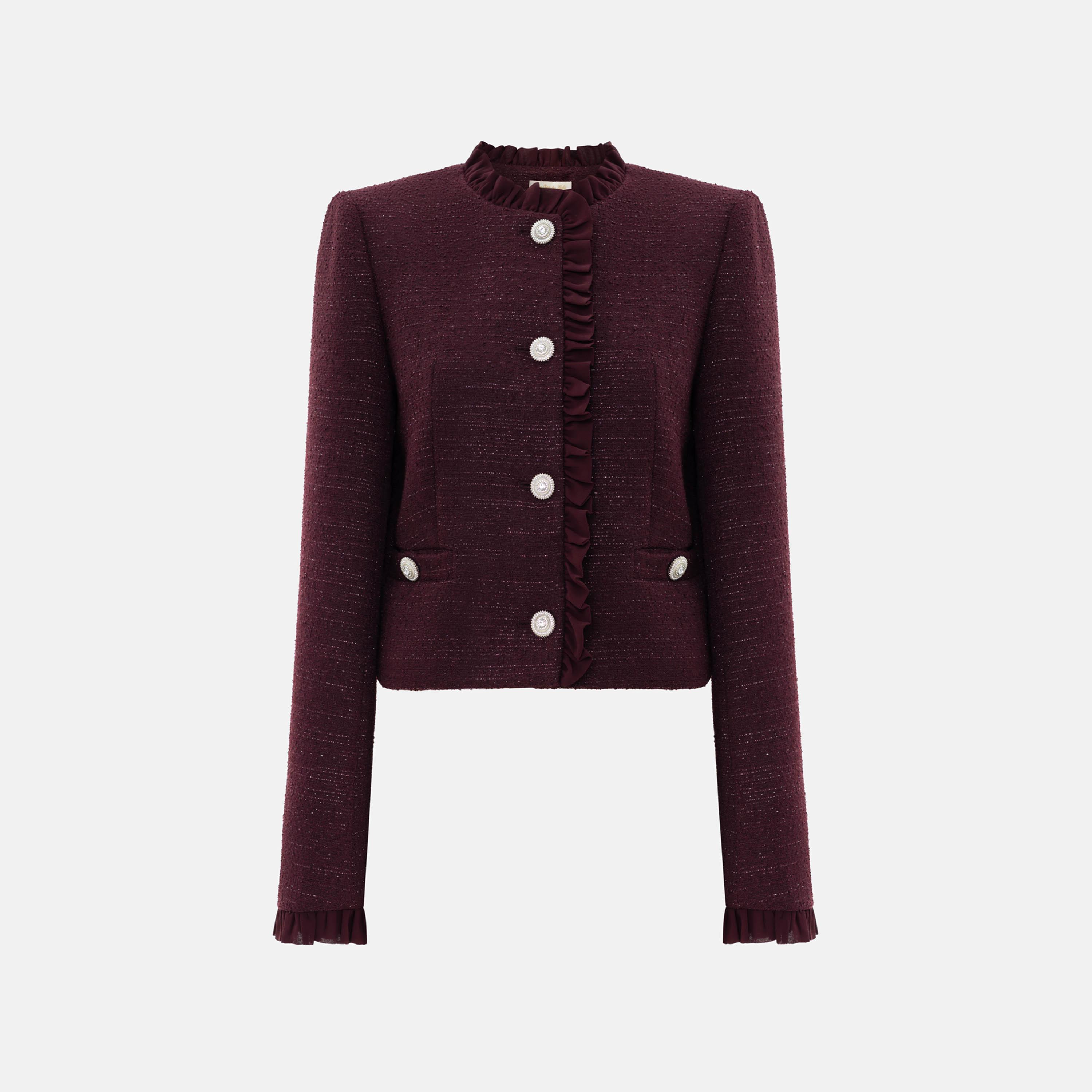 جاكيت حريمي من قماش التويد بياقة مكشكشة من ليتشي-women-winterwear-coatsandjackets-jackets-image-5