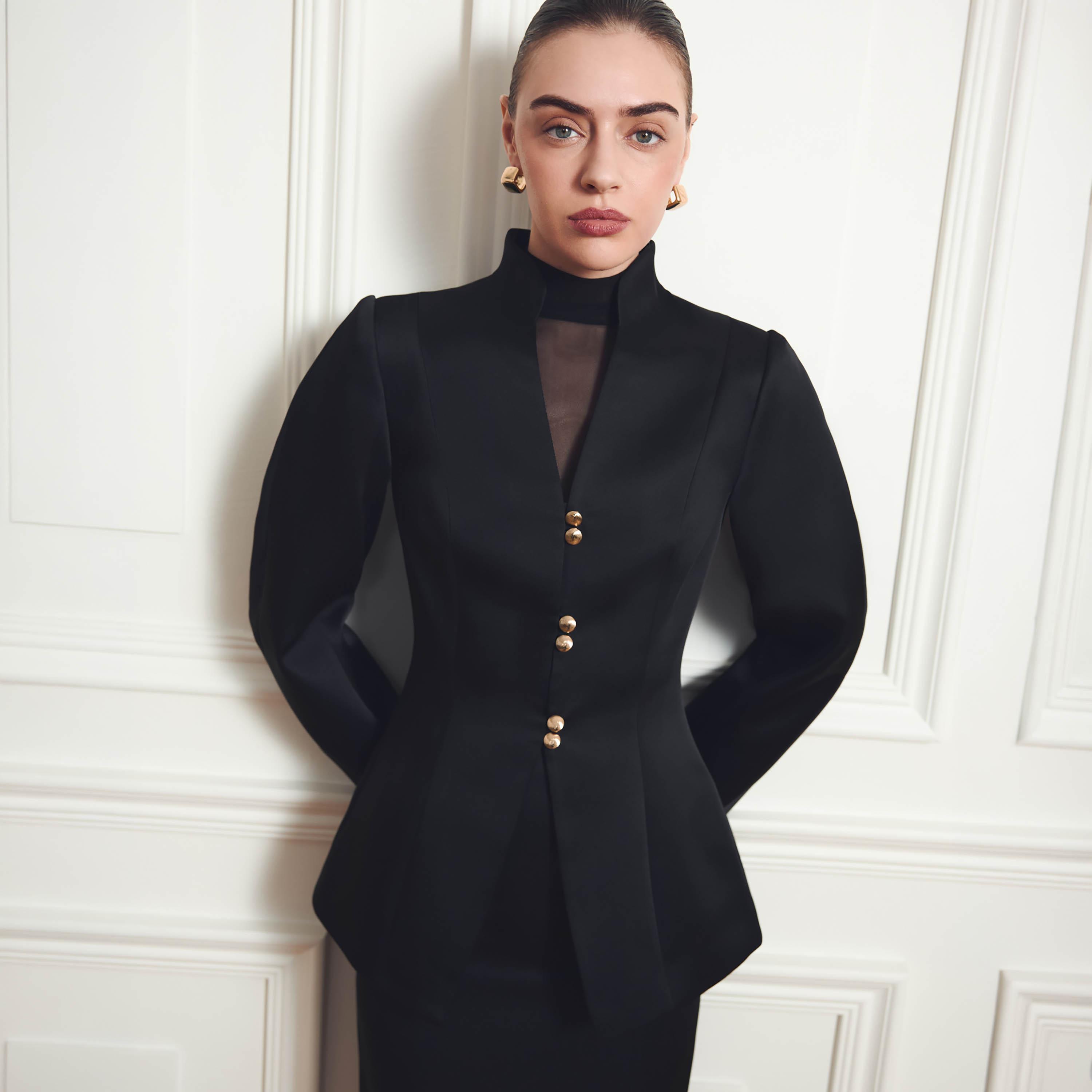 Lichi Black Stand Collar Women's Blazer-women-clothing-coatsandjackets-blazers-image-1