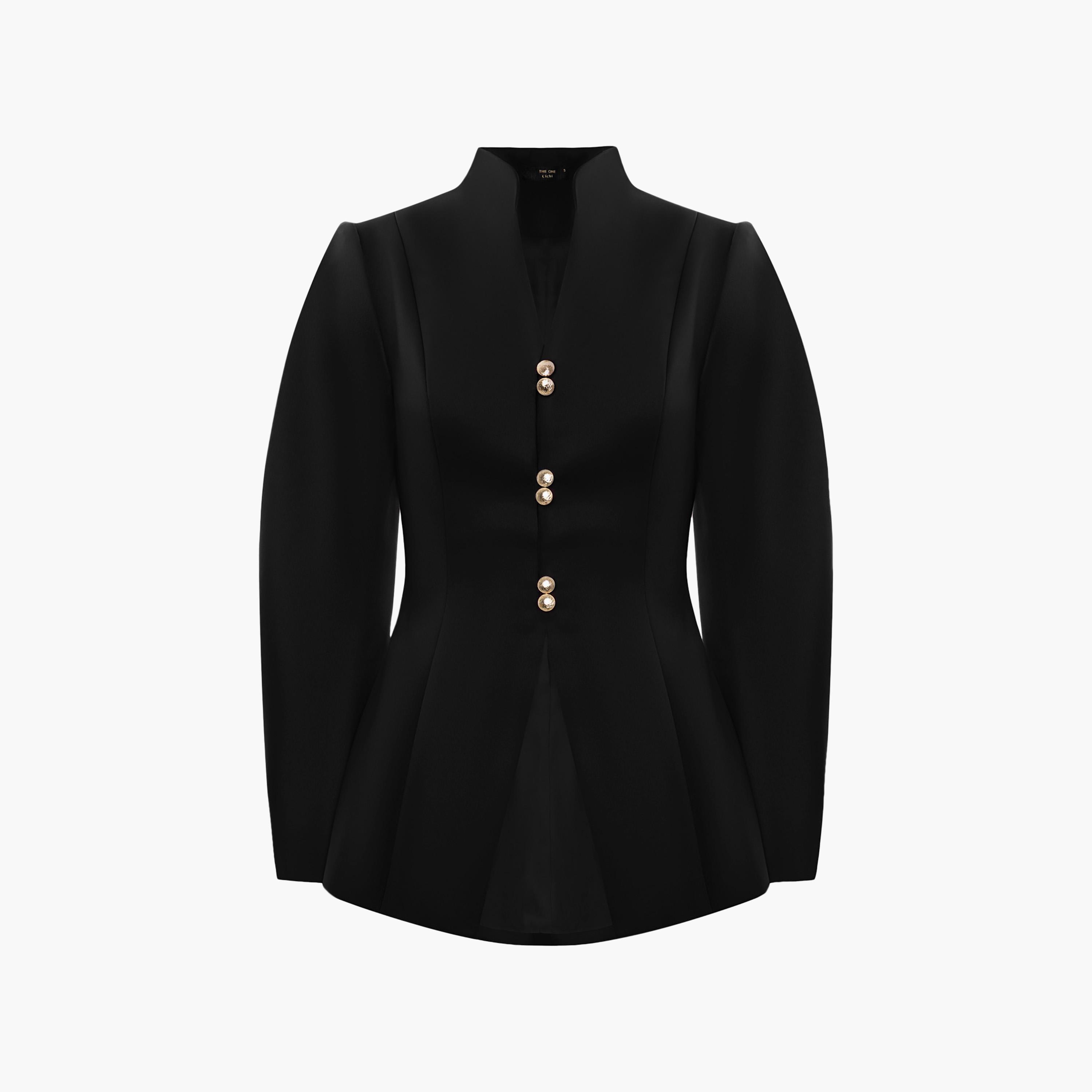 Lichi Black Stand Collar Women's Blazer-women-clothing-coatsandjackets-blazers-image-5