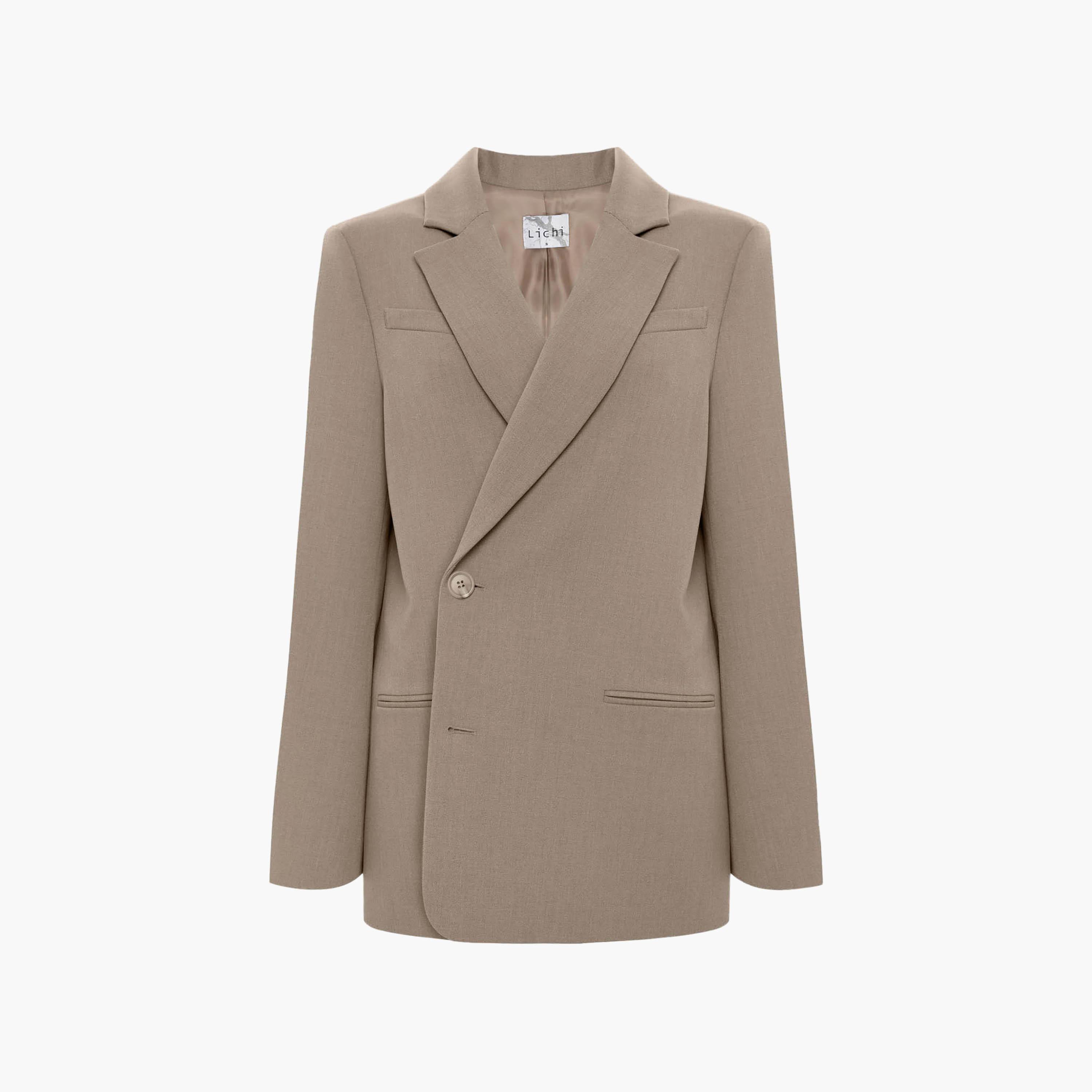 بلازر نسائي بياقة لابل باللون البيج من ليتشي-women-clothing-coatsandjackets-blazers-image-4