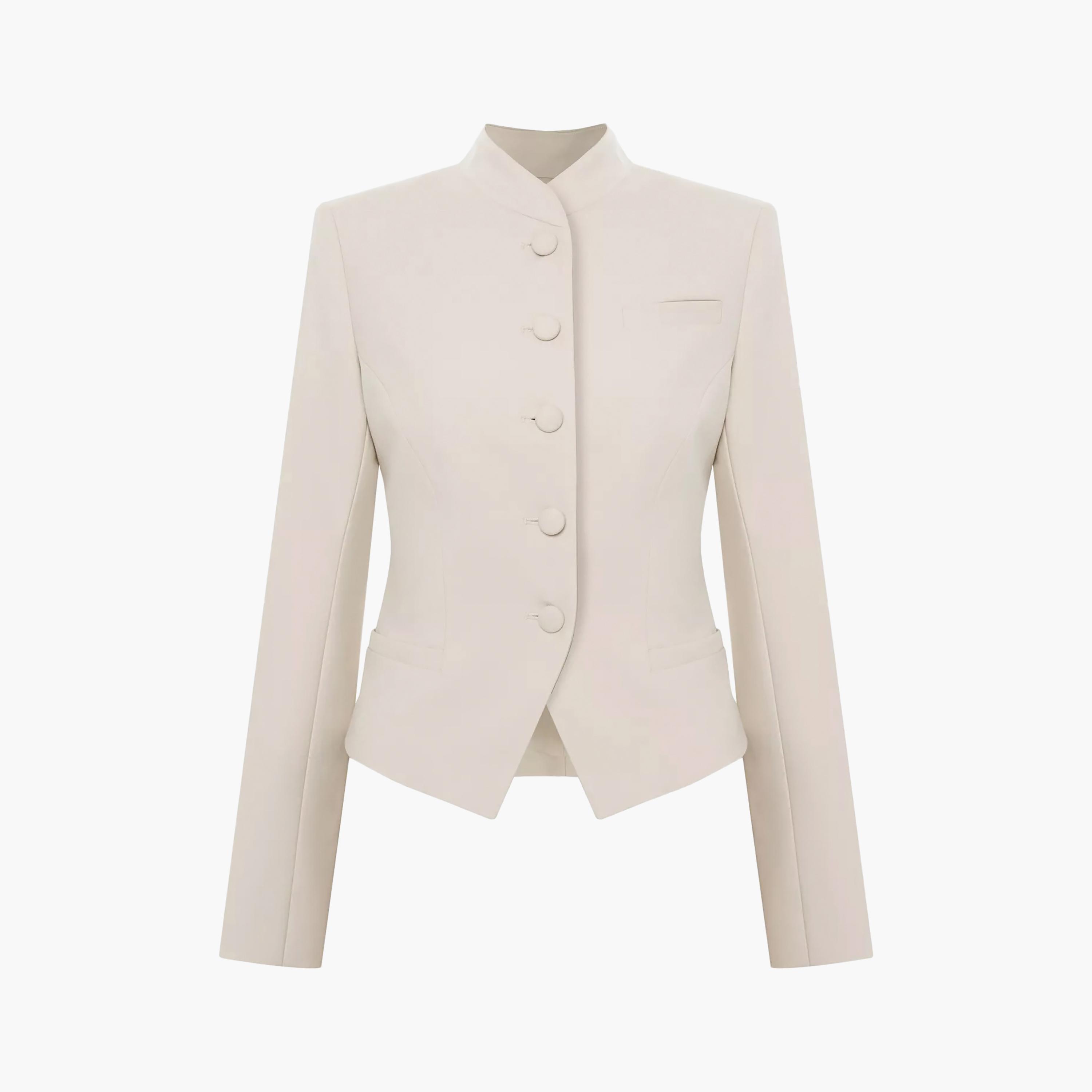 بلازر نسائي بياقة ماندارين باللون البيج من ليتشي-women-clothing-coatsandjackets-blazers-image-6