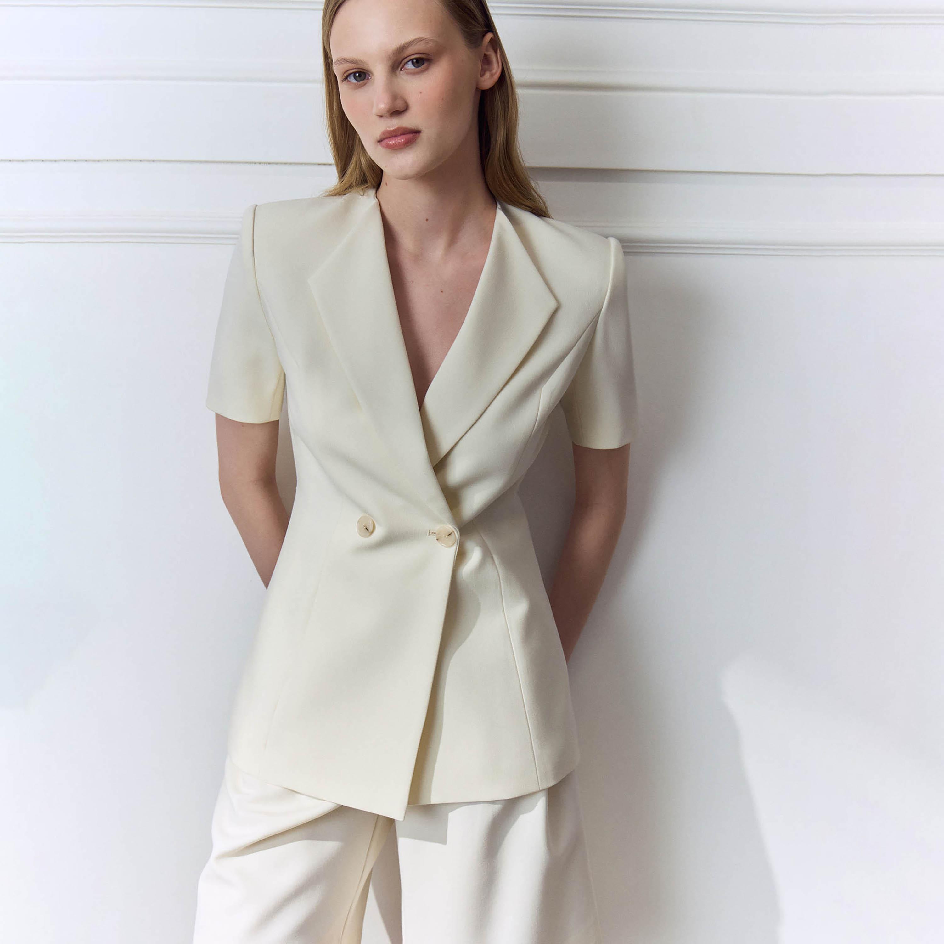بلازر حريمي بياقة مطوية من ليتشي-women-clothing-coatsandjackets-blazers-image-1