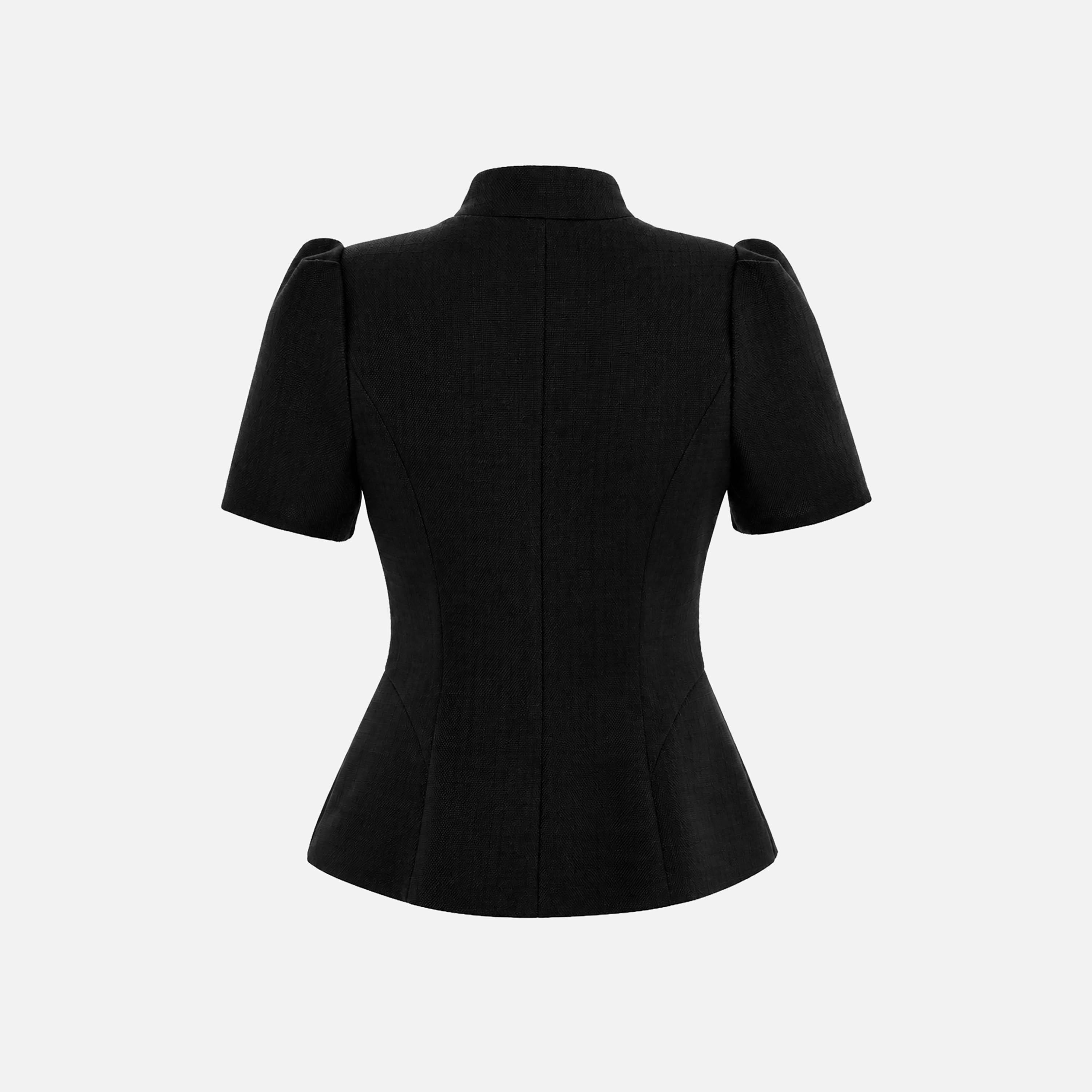 Lichi Textured Mandarin Collar Puff Sleeves Women's Peplum Jacket-women-winterwear-coatsandjackets-jackets-image-6