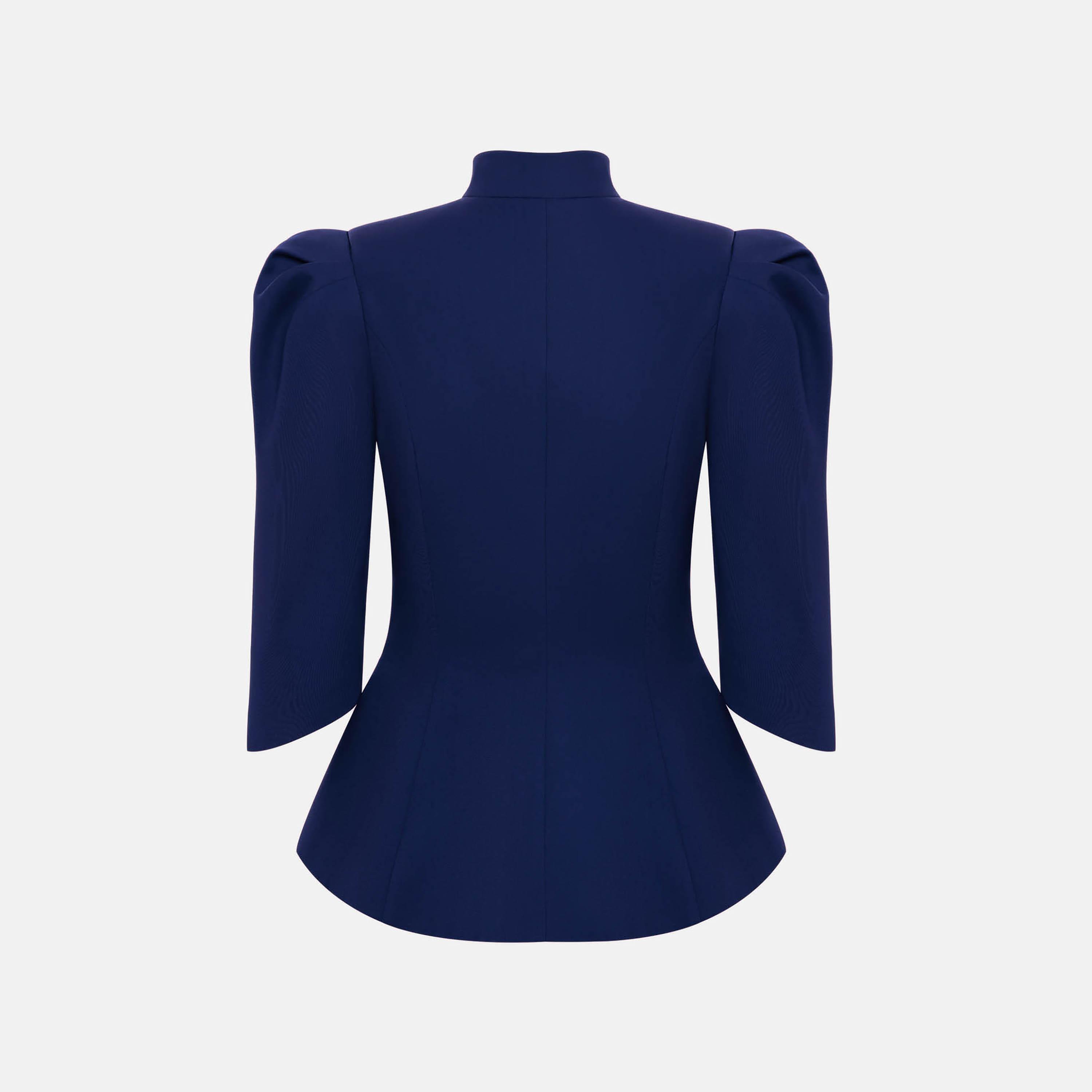 جاكيت بيبلوم حريمي بفتحة رقبة مفرغة وأكمام منتفخة من ليتشي-women-winterwear-coatsandjackets-jackets-image-6