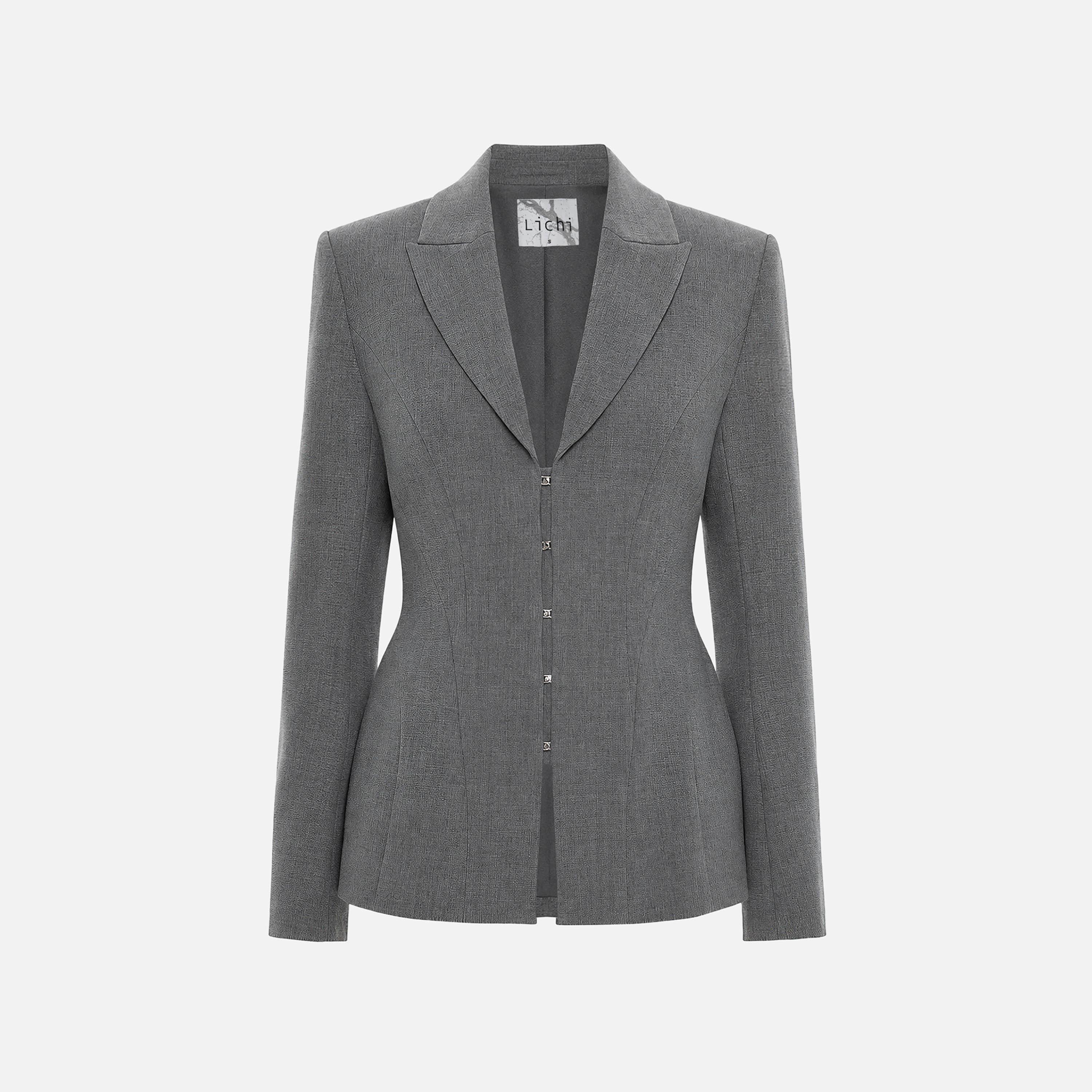 بلازر حريمي رمادي بياقة مطوية من ليتشي-women-clothing-coatsandjackets-blazers-image-6