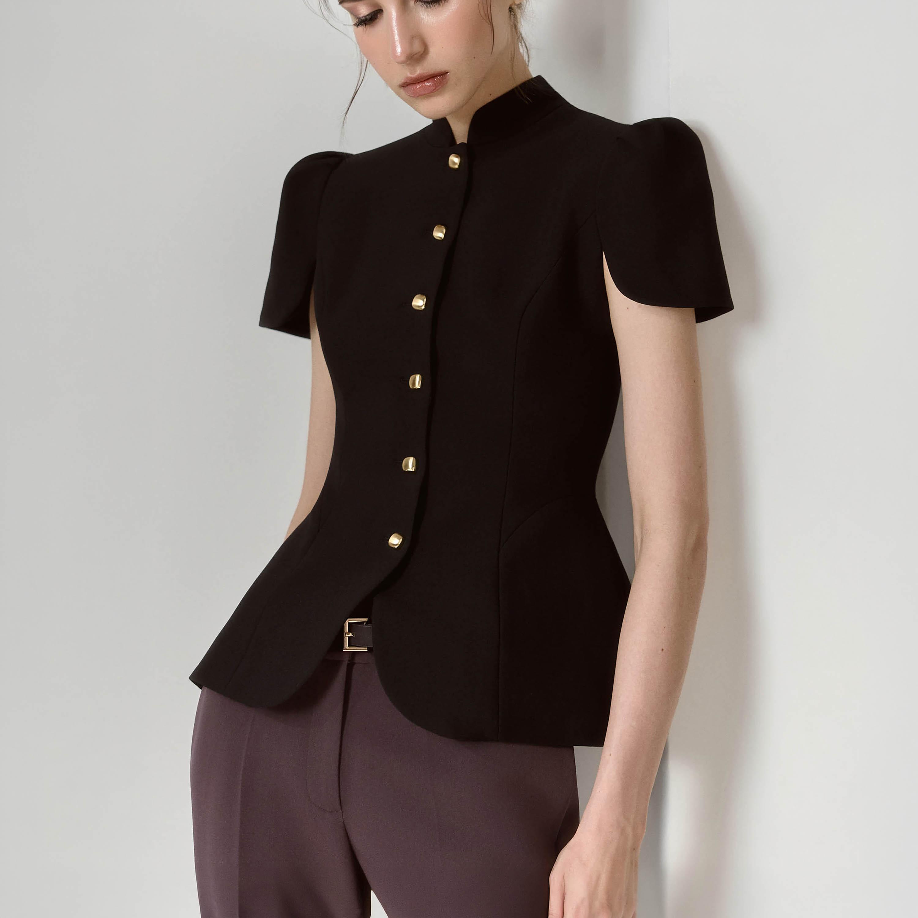 جاكيت بيبلوم حريمي بياقة قائمة وأكمام منتفخة من ليتشي-women-winterwear-coatsandjackets-jackets-image-3