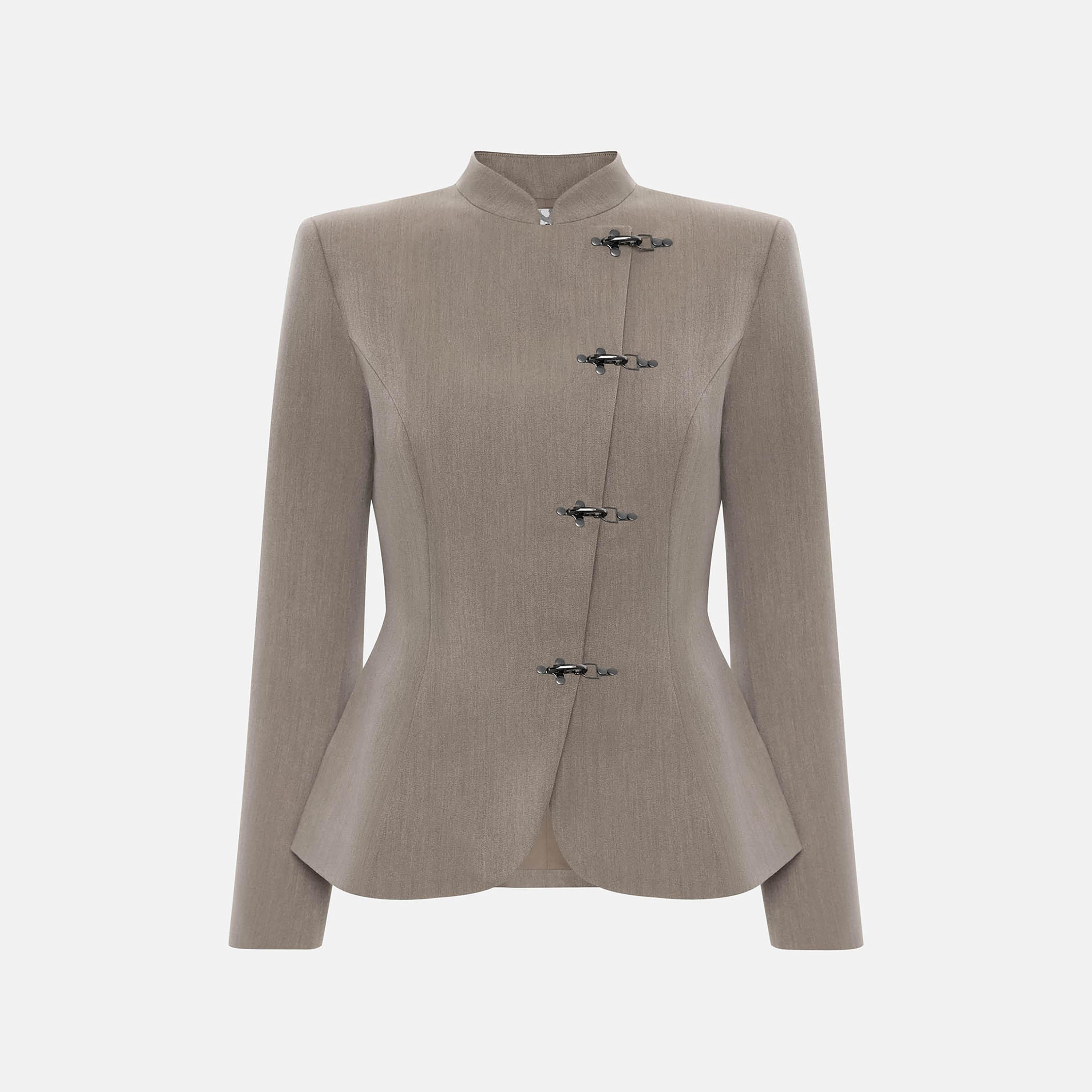 جاكيت بيبلوم حريمي بياقة ماندرين من ليتشي-women-winterwear-coatsandjackets-jackets-image-5