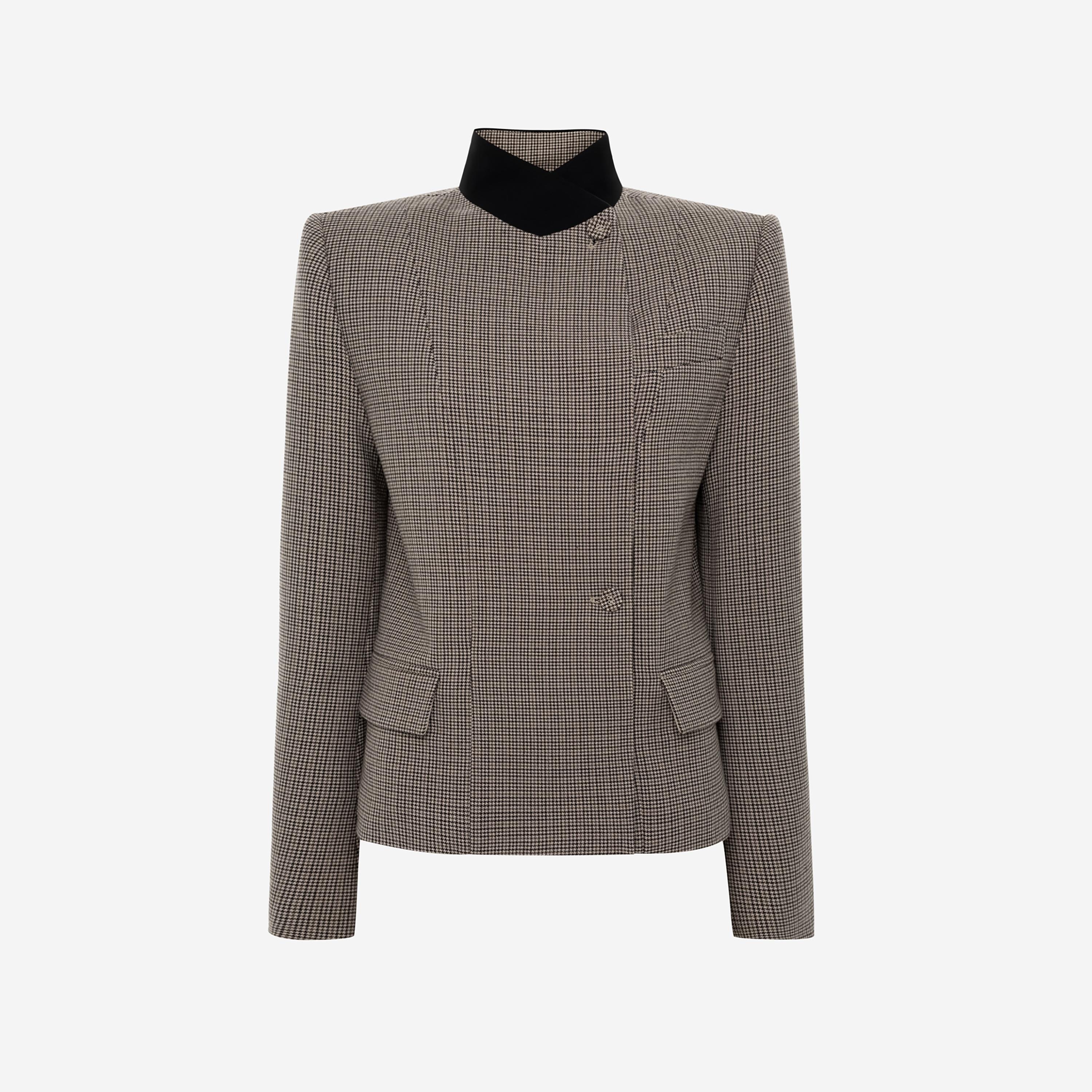جاكيت حريمي بني بنقشة هاوندزتوث بياقة مرتفعة من ليتشي-women-winterwear-coatsandjackets-jackets-image-4