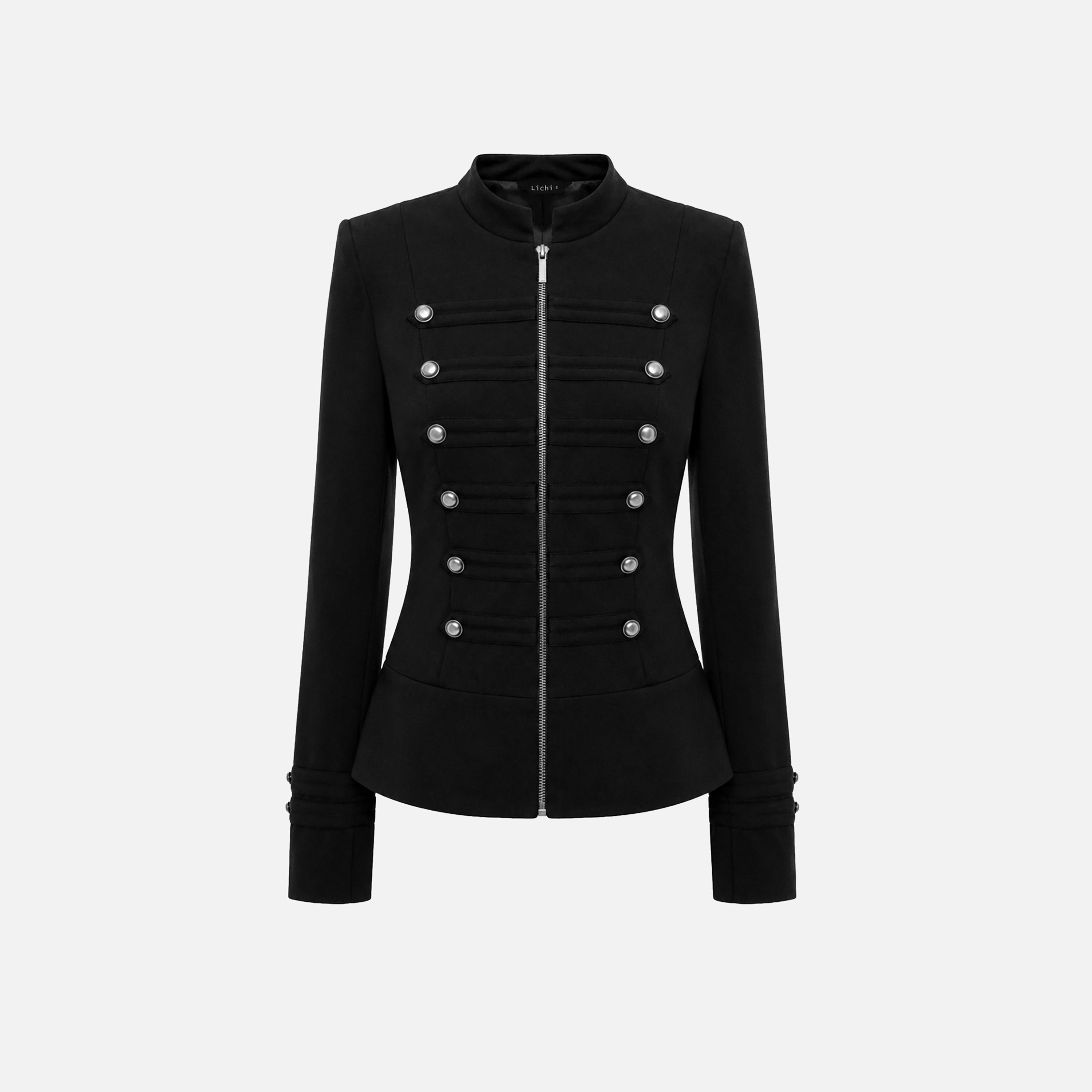 جاكيت حريمي أسود بياقة ماندرين من ليتشي-women-winterwear-coatsandjackets-jackets-image-6