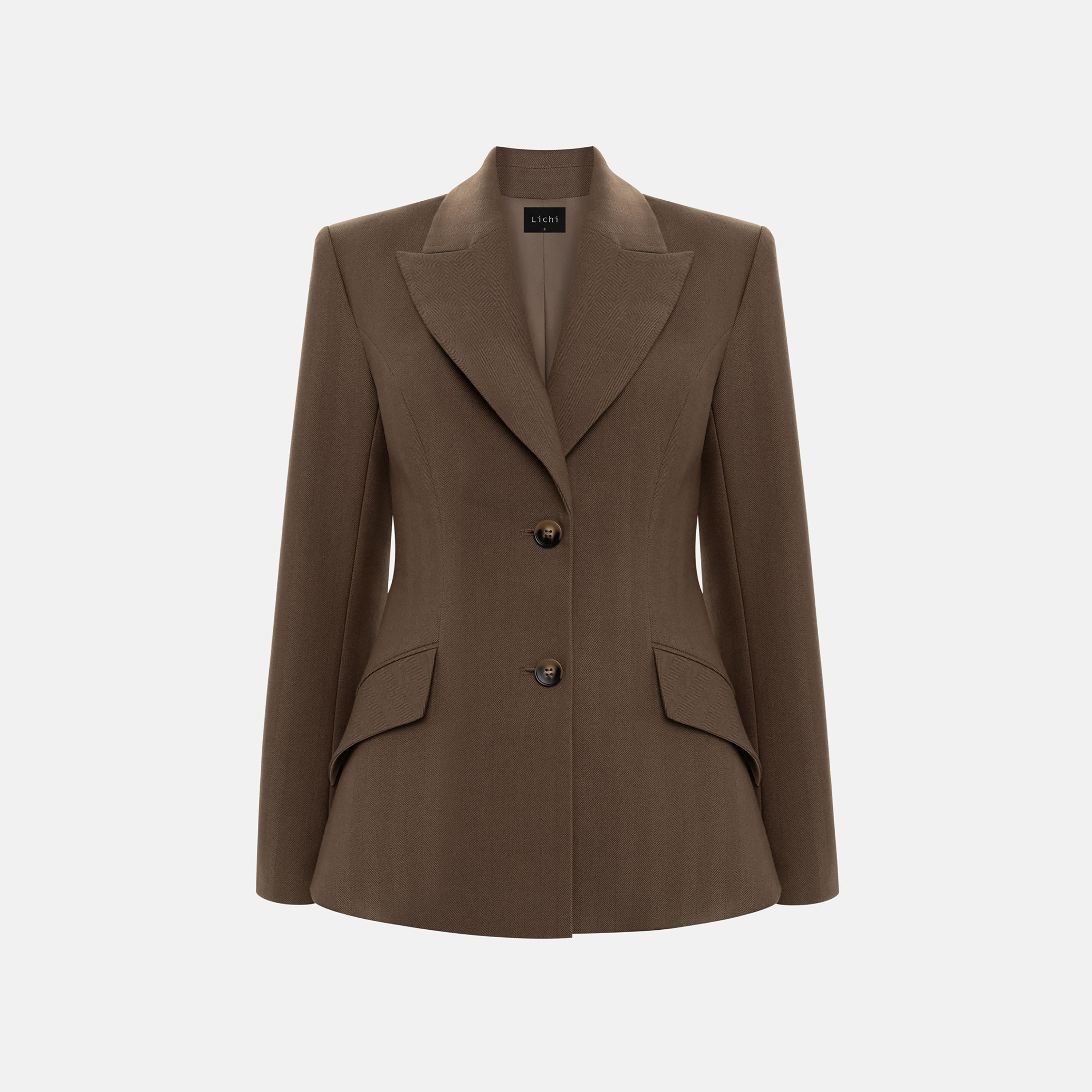 بلازر حريمي بني بياقة مطوية من ليتشي-women-clothing-coatsandjackets-blazers-image-6