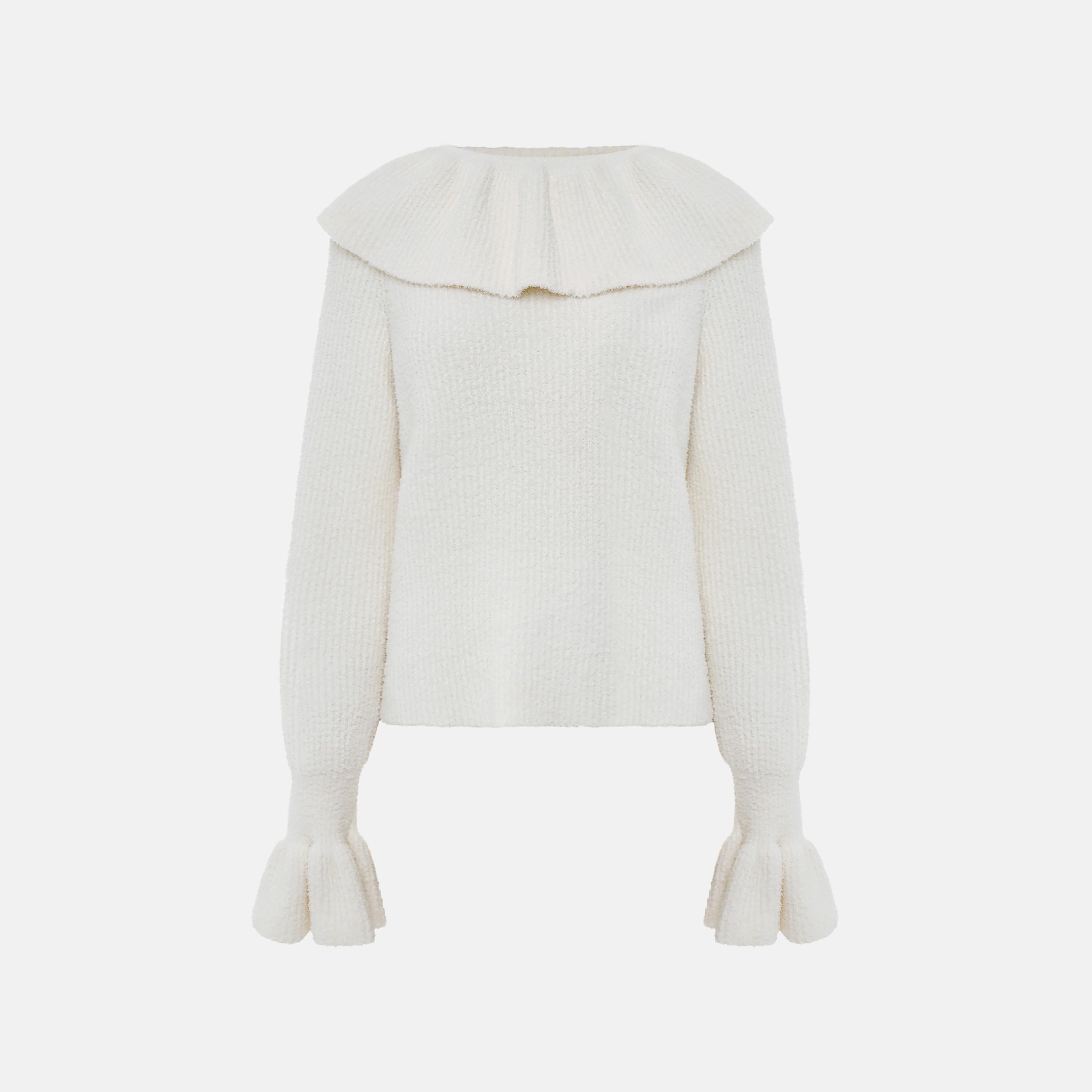 سويتر حريمي بملمس بارز وأكمام بيشوب باللون الكريمه من ليتشي-women-winterwear-cardigansandjumpers-jumpers-image-5