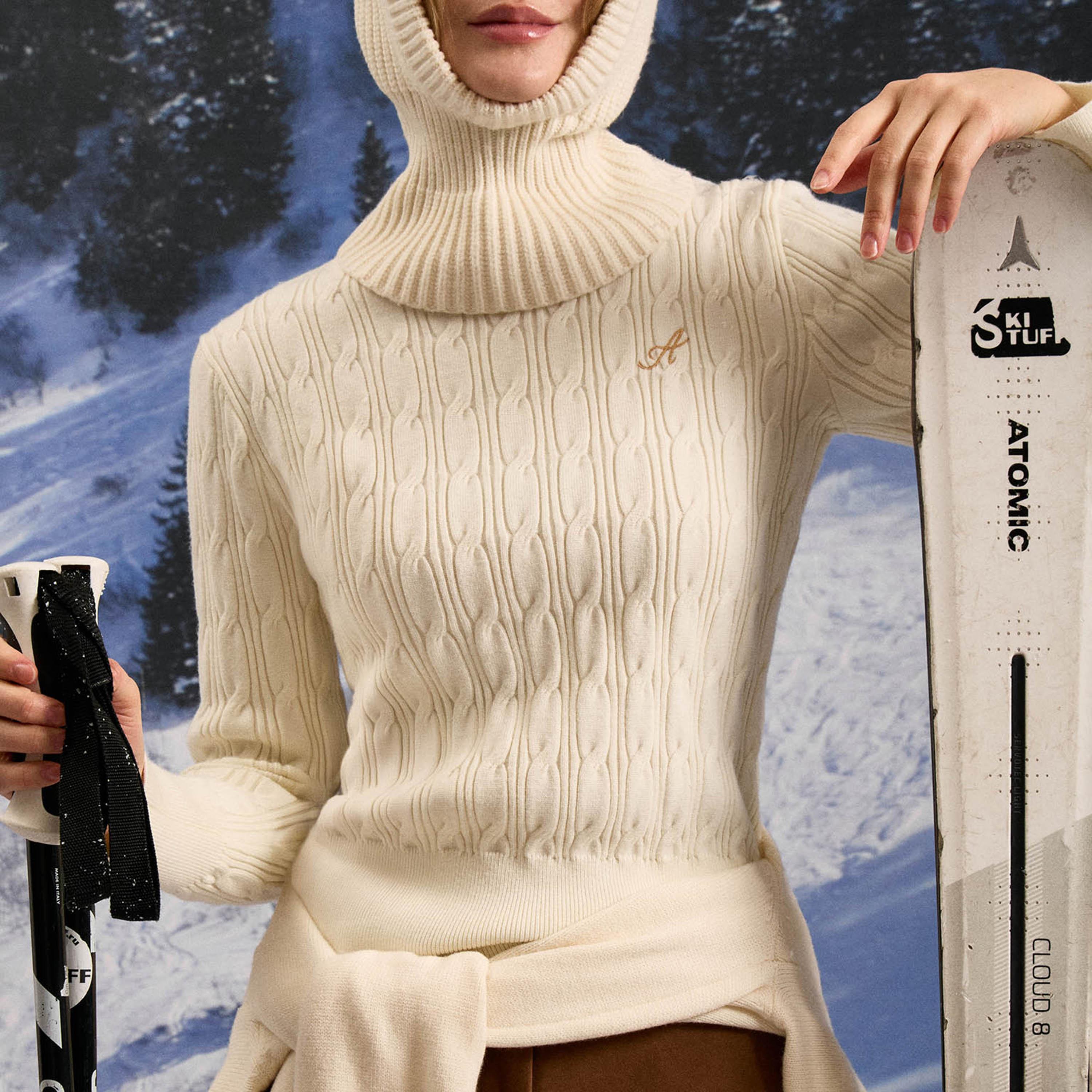سويتر حريمي بنقشة ضفيرة محبوكة بلون الكريمه من ليتشي-women-winterwear-cardigansandjumpers-jumpers-image-2