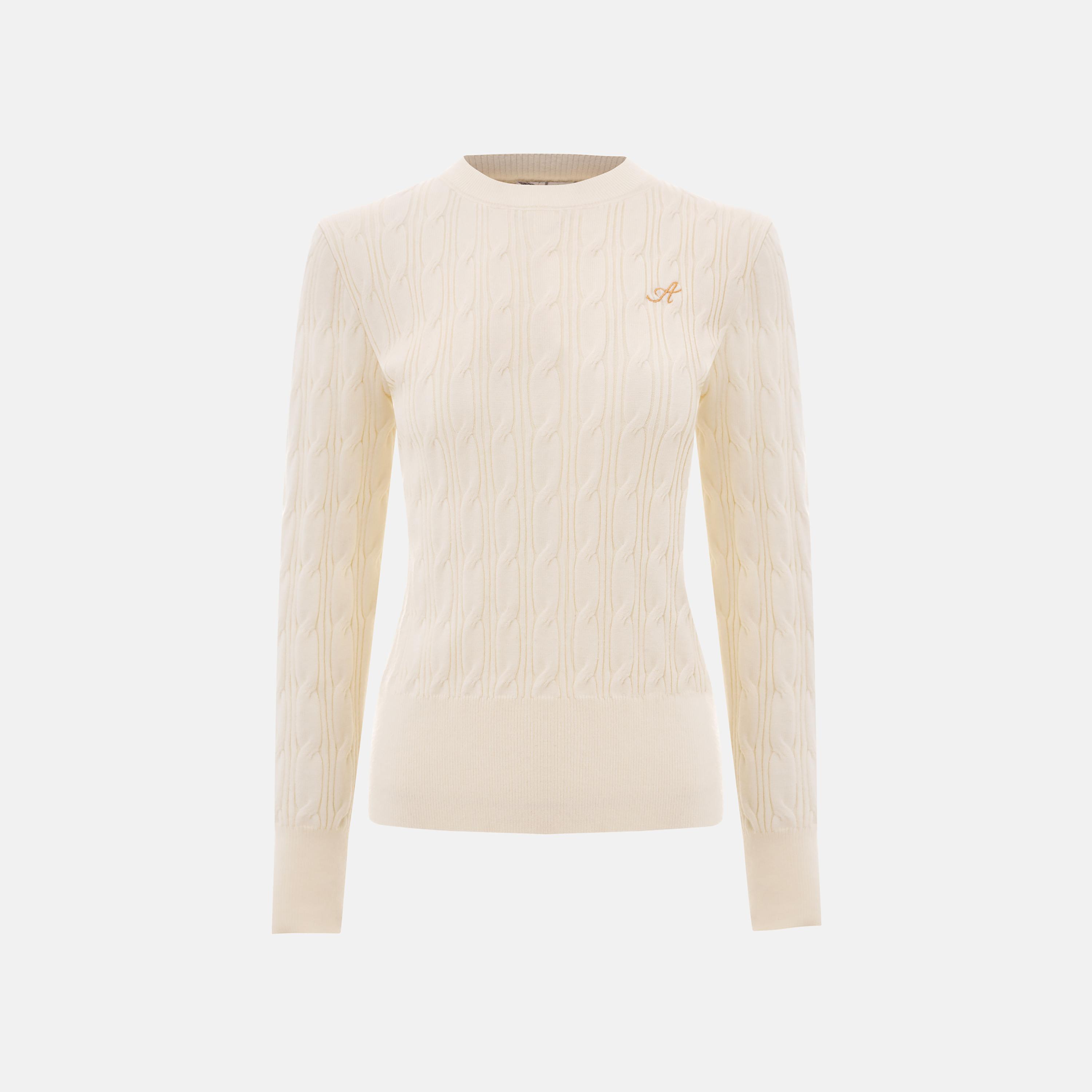 سويتر حريمي بنقشة ضفيرة محبوكة بلون الكريمه من ليتشي-women-winterwear-cardigansandjumpers-jumpers-image-4