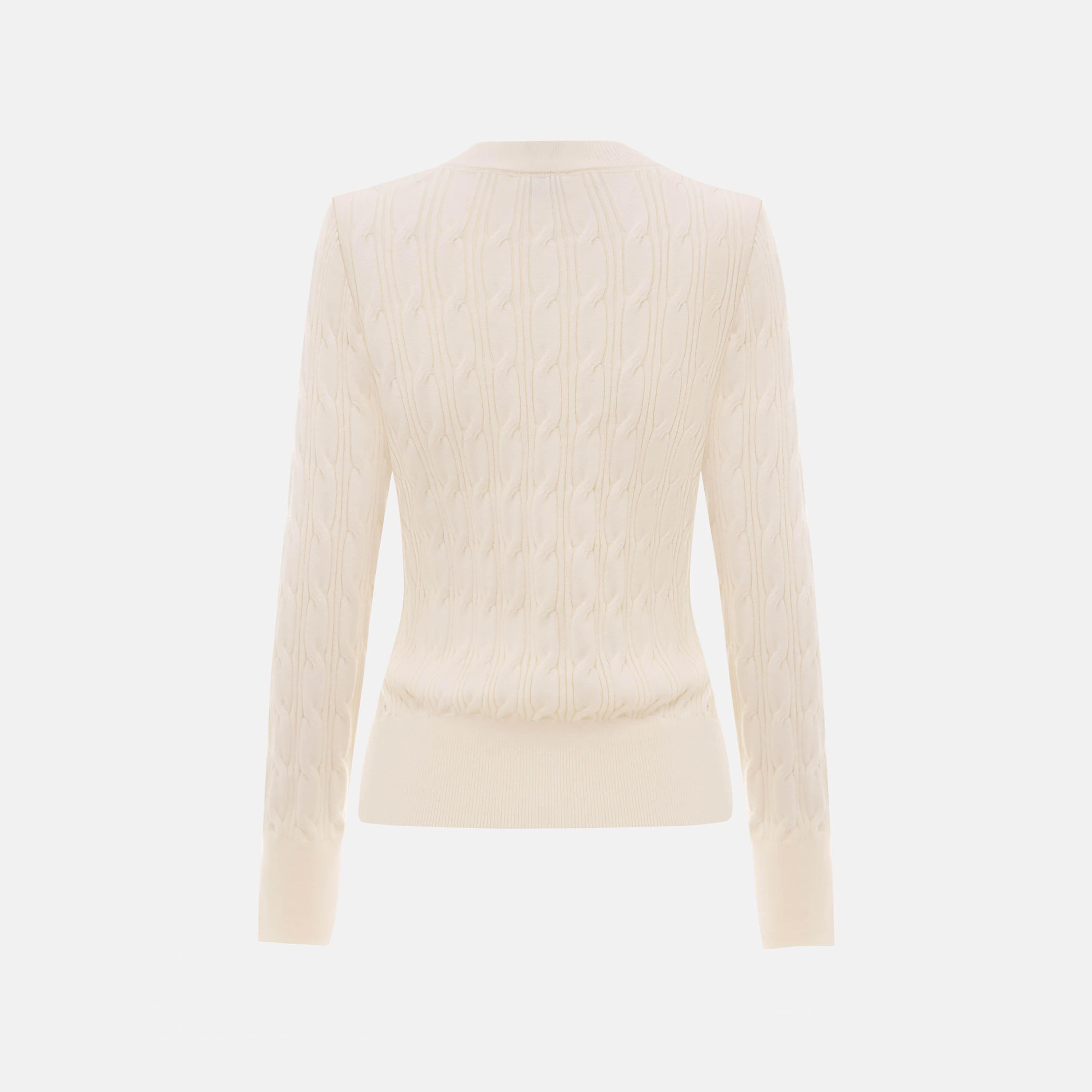 سويتر حريمي بنقشة ضفيرة محبوكة بلون الكريمه من ليتشي-women-winterwear-cardigansandjumpers-jumpers-image-5