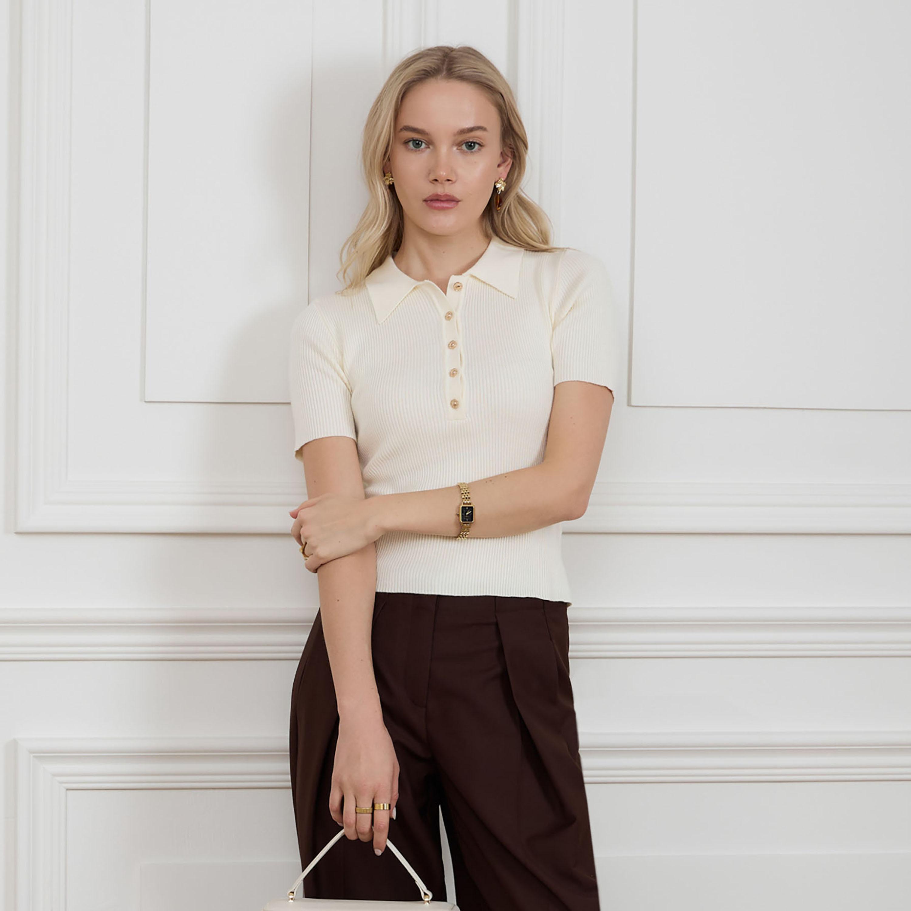 Lichi Ribbed Jersey Collared Women's Polo Top-women-clothing-shirtsandblouses-blouses-image-1