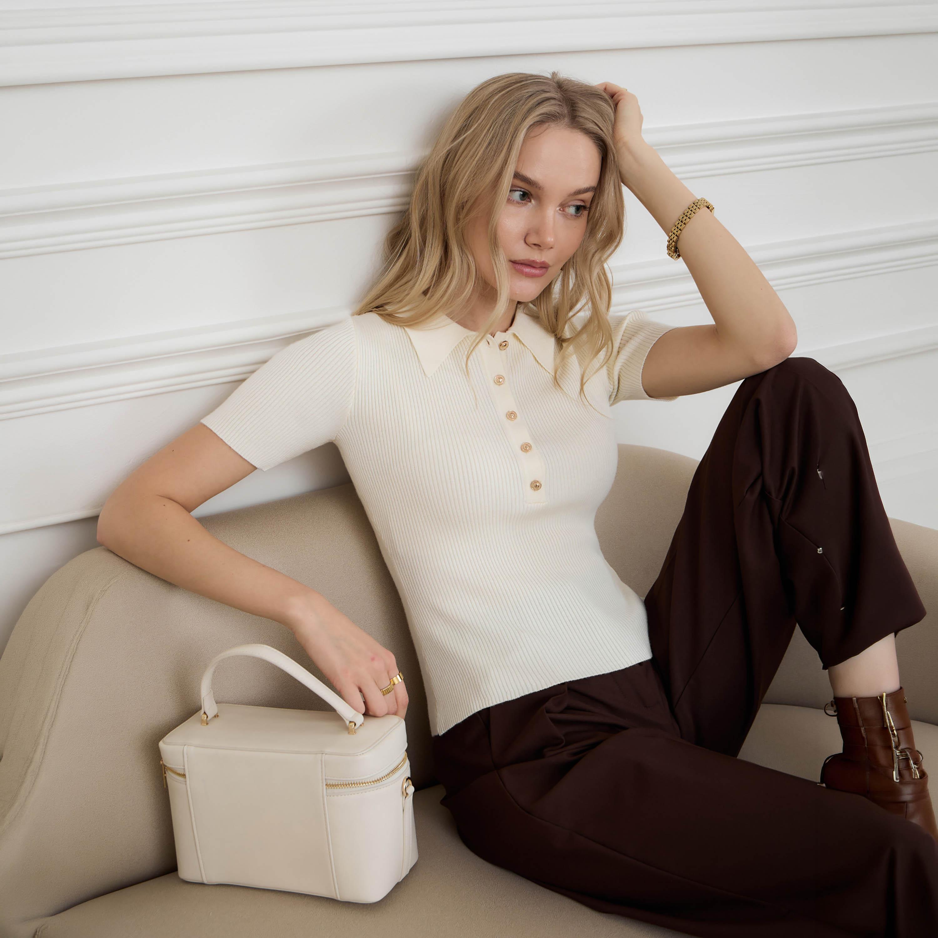 Lichi Ribbed Jersey Collared Women's Polo Top-women-clothing-shirtsandblouses-blouses-image-4