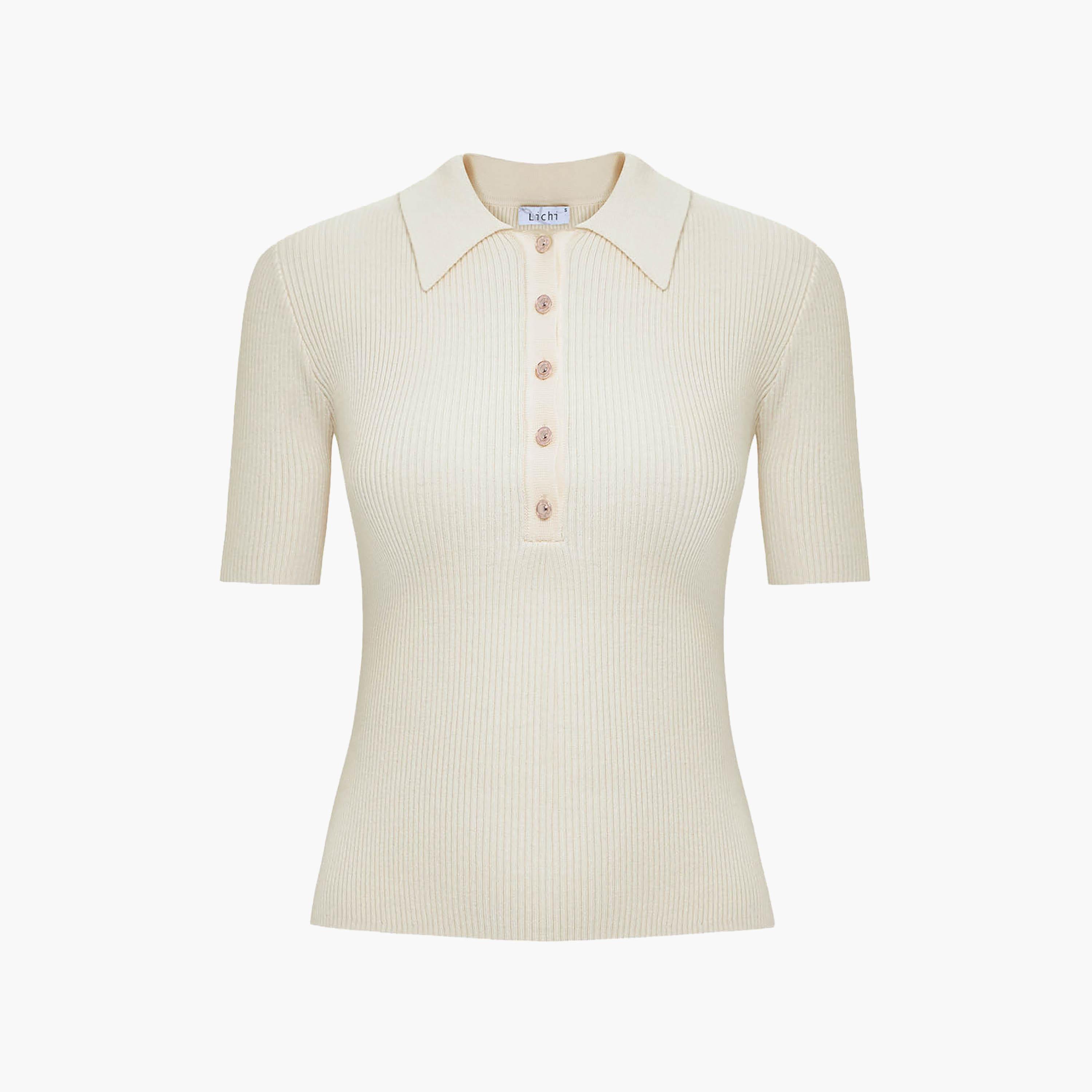 Lichi Ribbed Jersey Collared Women's Polo Top-women-clothing-shirtsandblouses-blouses-image-6