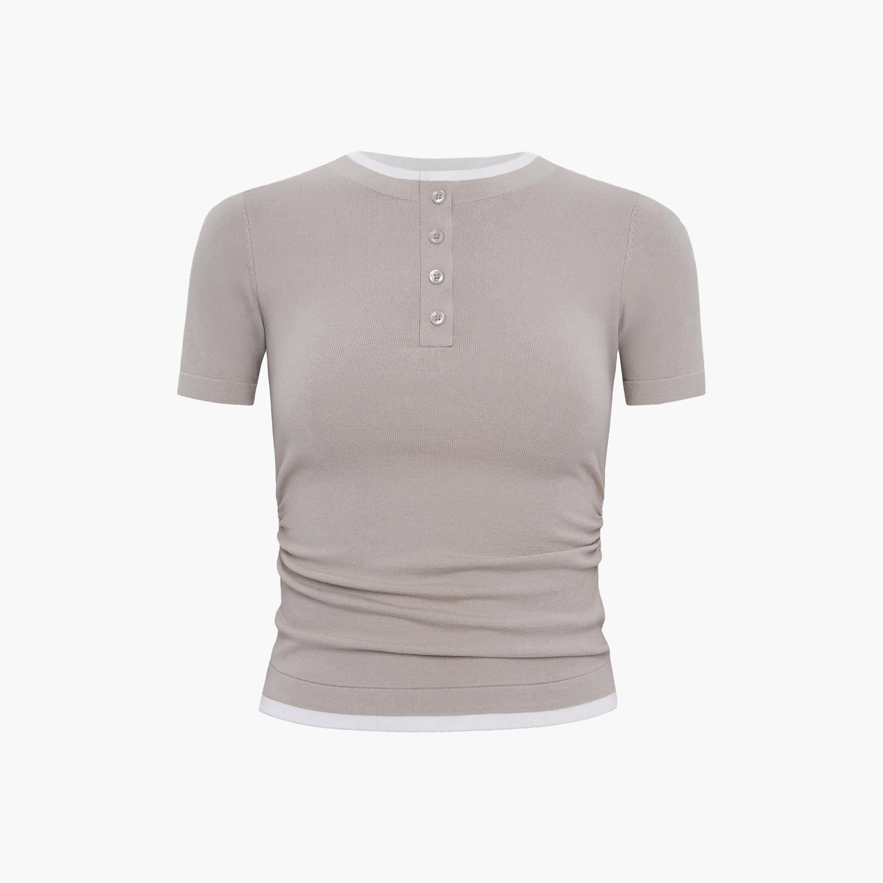 Lichi Grey Jersey Henley Neck Women's Top-women-clothing-shirtsandblouses-blouses-image-5