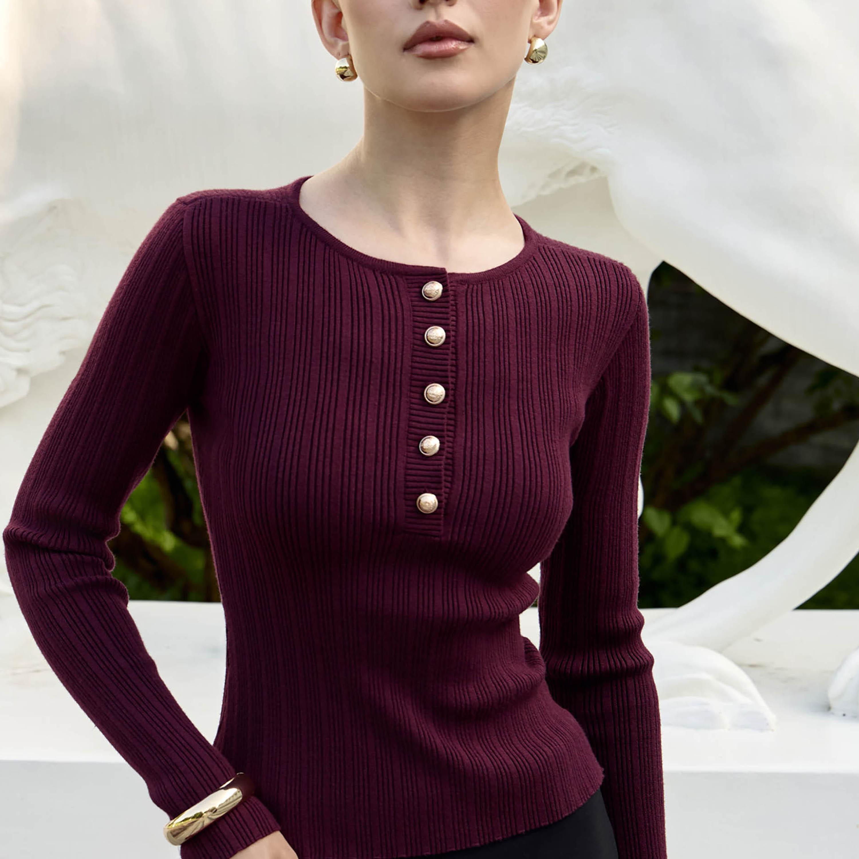 Lichi Purple Ribbed Jersey Women's Knit Top-women-clothing-shirtsandblouses-blouses-image-4