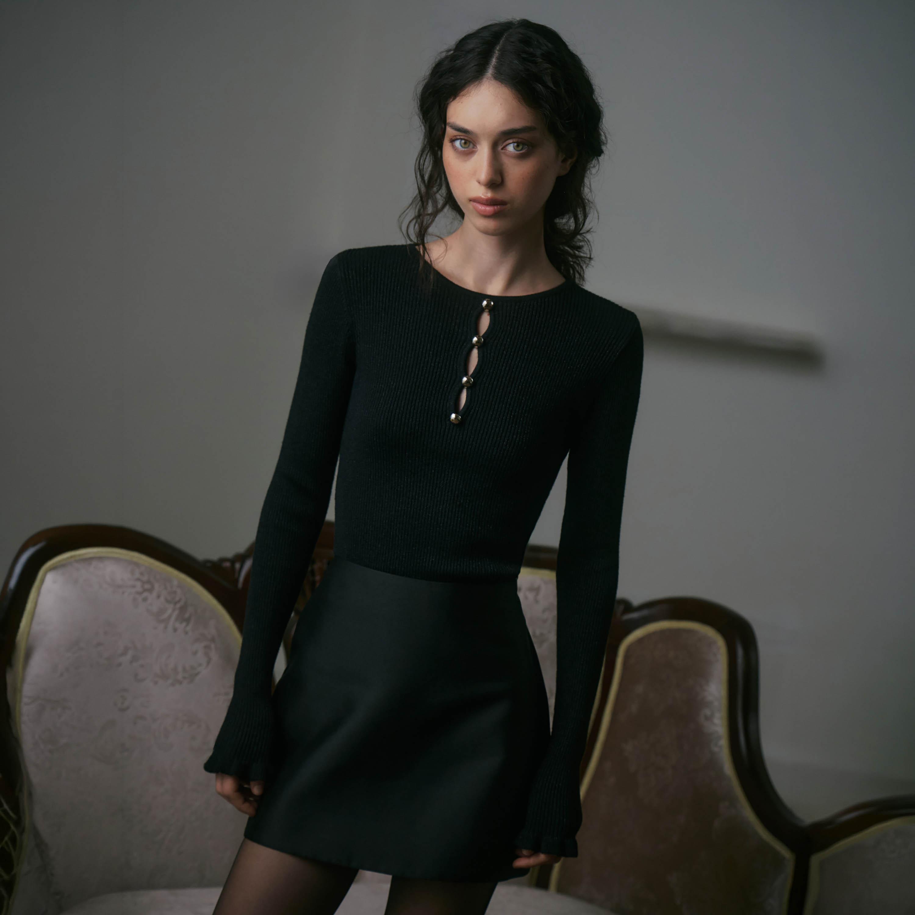بلوفر حريمي بنسيج مضلع من ليتشي-women-winterwear-cardigansandjumpers-jumpers-image-1