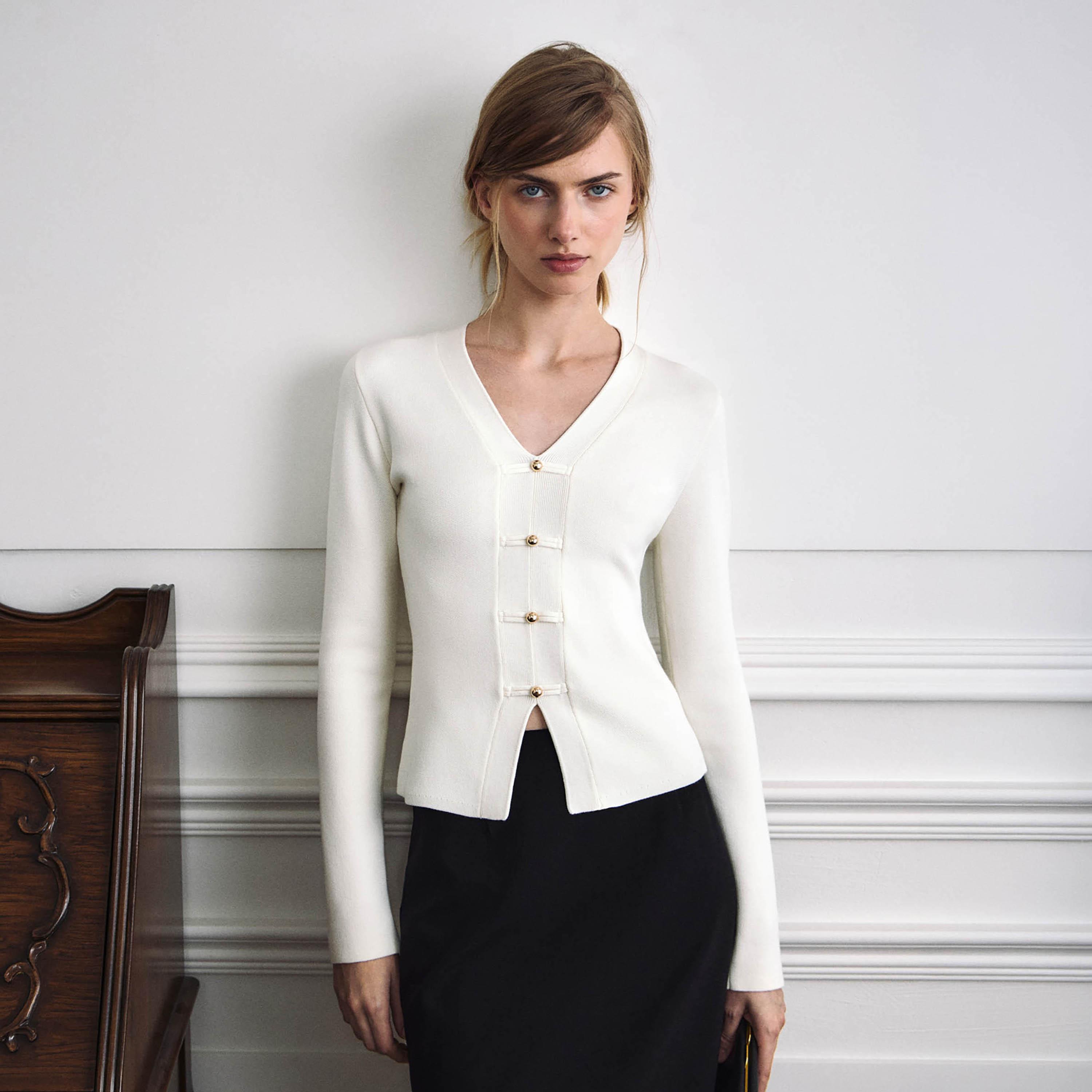 كارديجان حريمي بلون الكريمه من ليتشي-women-winterwear-cardigansandjumpers-cardigans-image-1