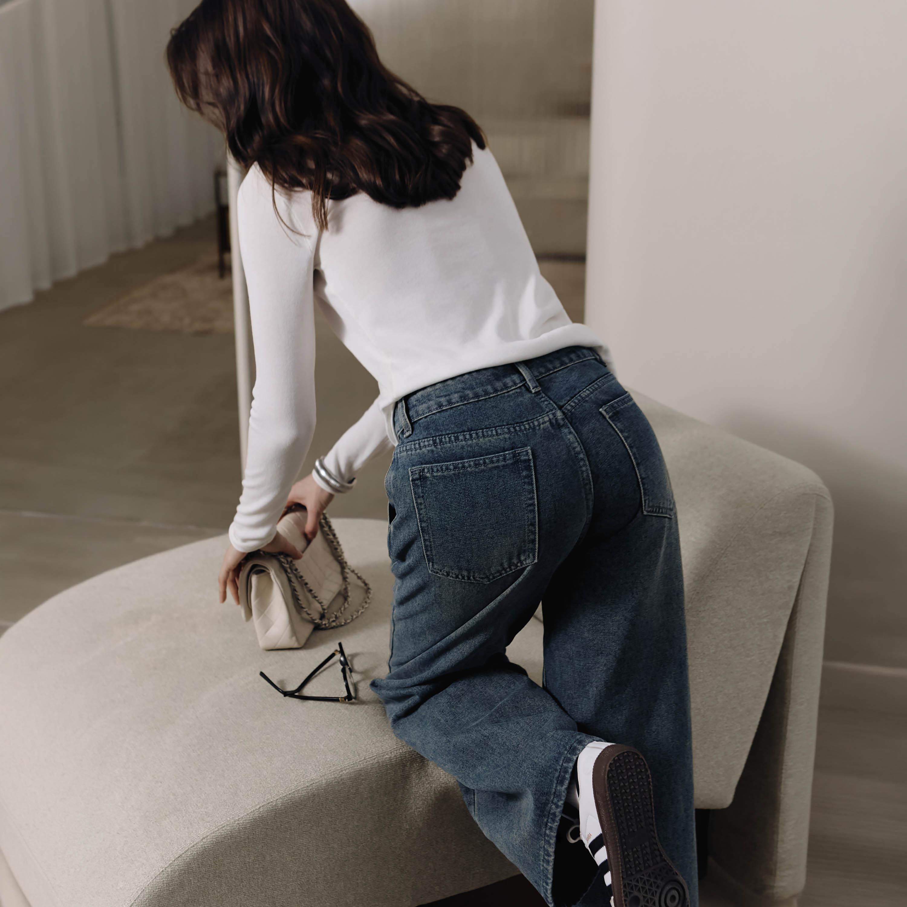 بنطال جينز نسائي بقصة أرجل واسعة بغسيل خفيف باللون الأزرق من ليتشي-women-clothing-bottoms-jeans-image-3
