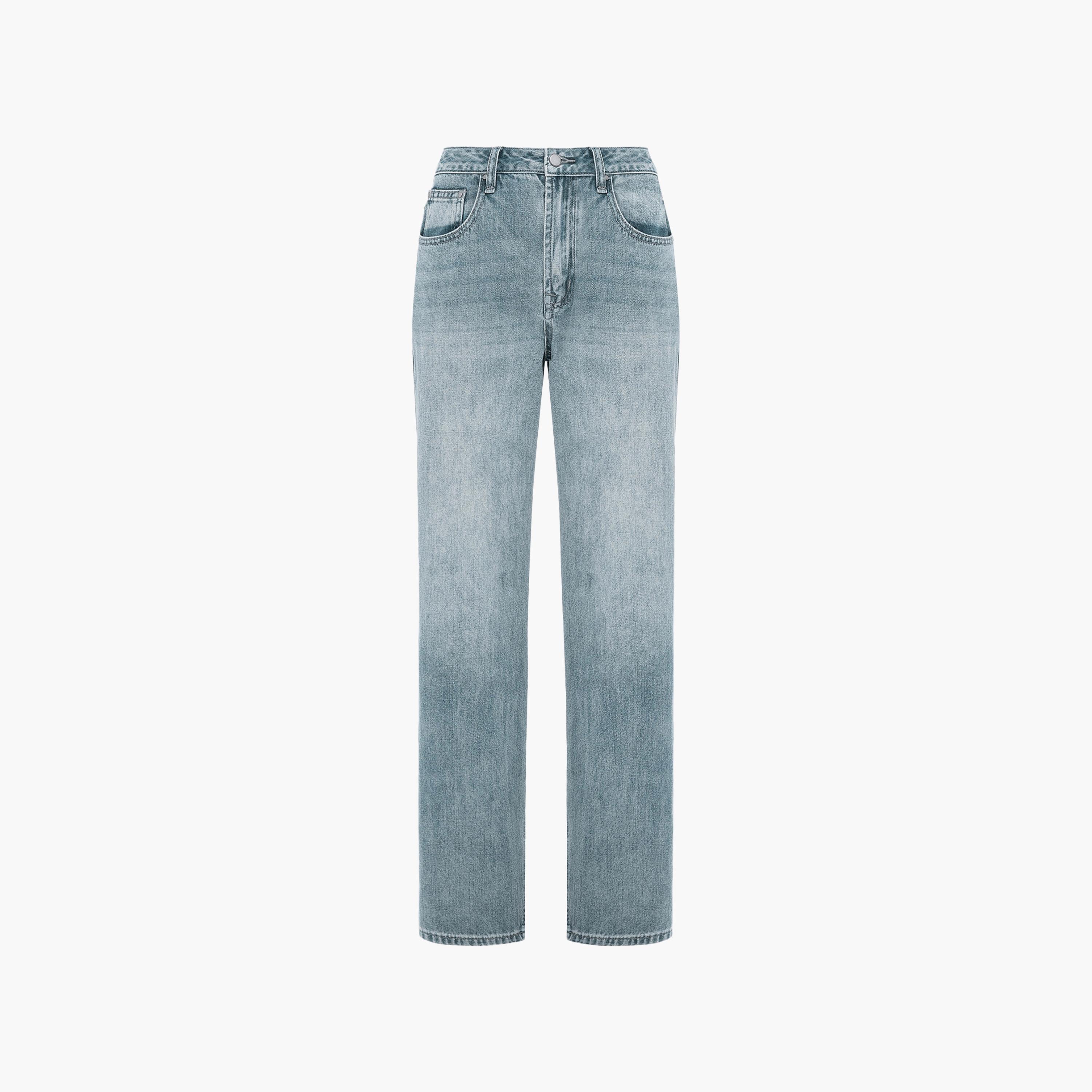 بنطال جينز نسائي بقصة مستقيمة بغسيل خفيف من ليتشي-women-clothing-bottoms-jeans-image-5