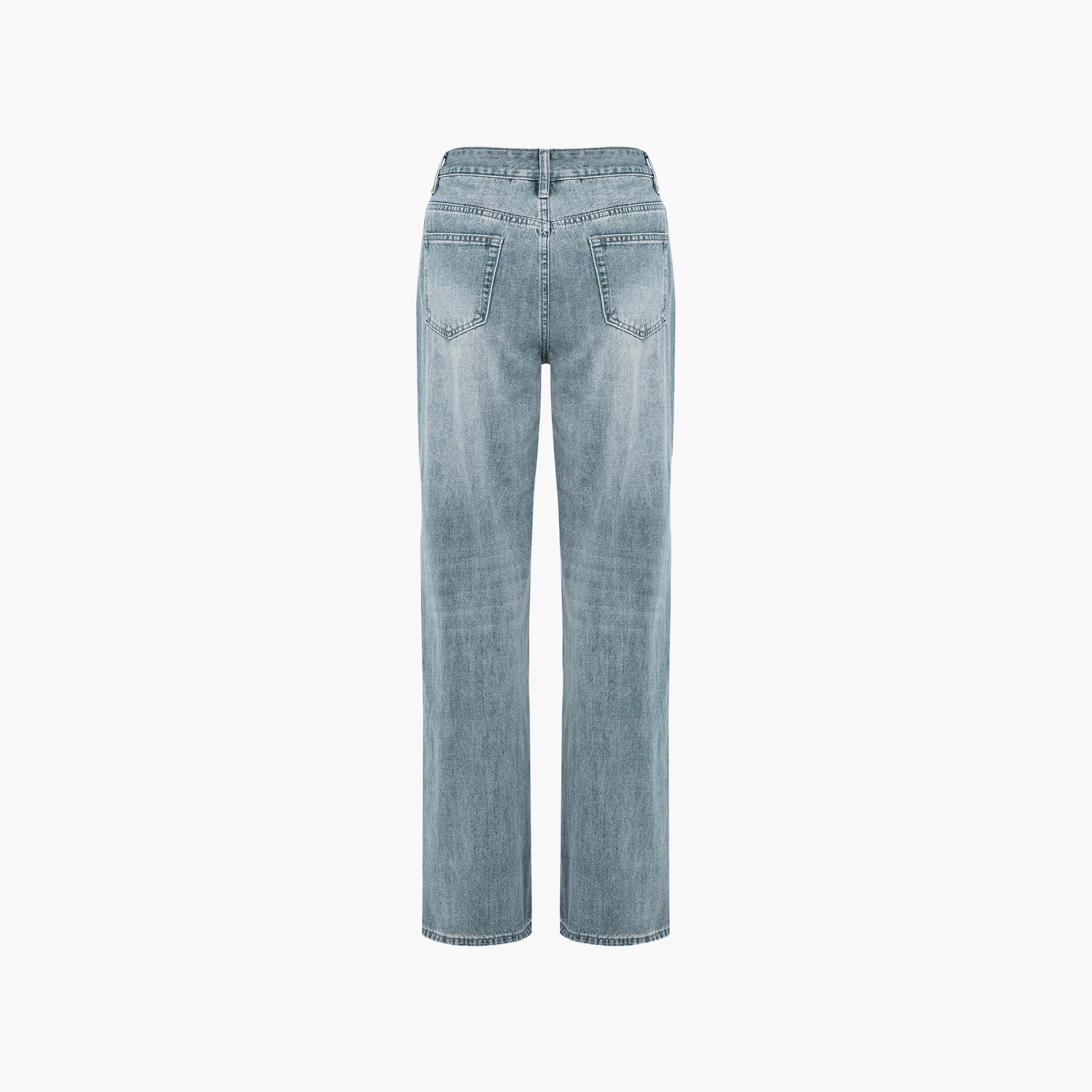 بنطال جينز نسائي بقصة مستقيمة بغسيل خفيف من ليتشي-women-clothing-bottoms-jeans-image-6