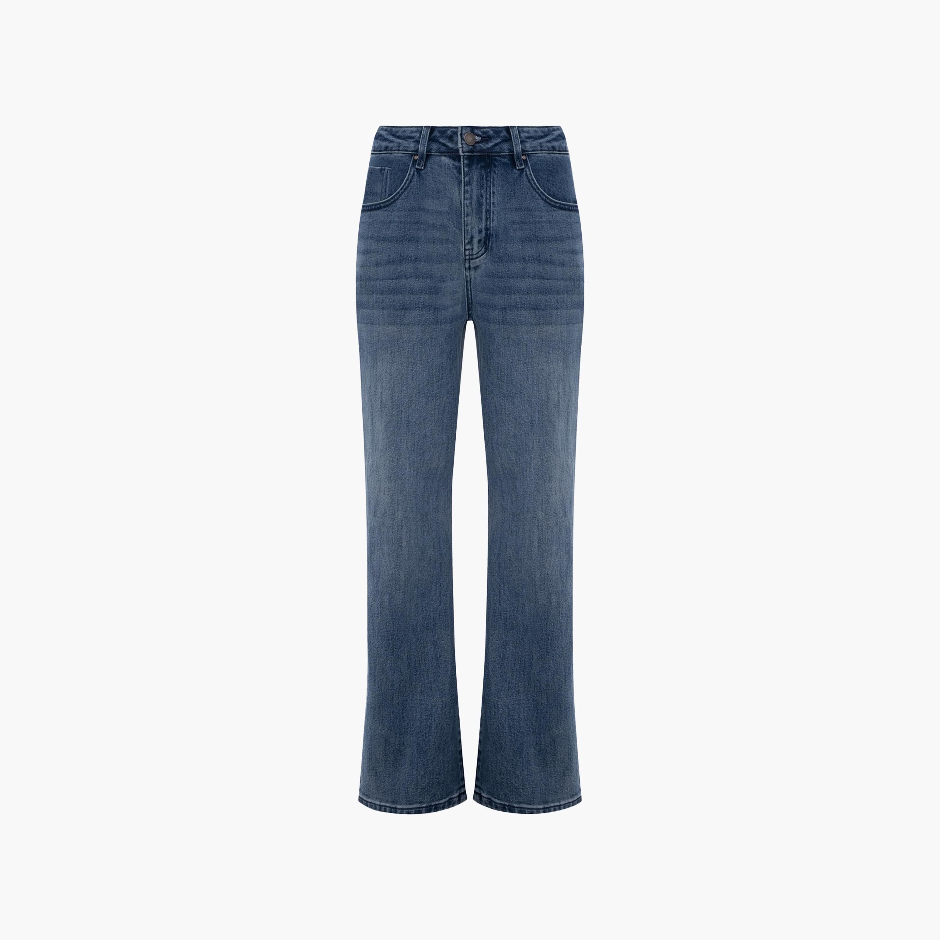 بنطال جينز نسائي بقصة مستقيمة بغسيل خفيف من ليتشي-women-clothing-bottoms-jeans-image-5